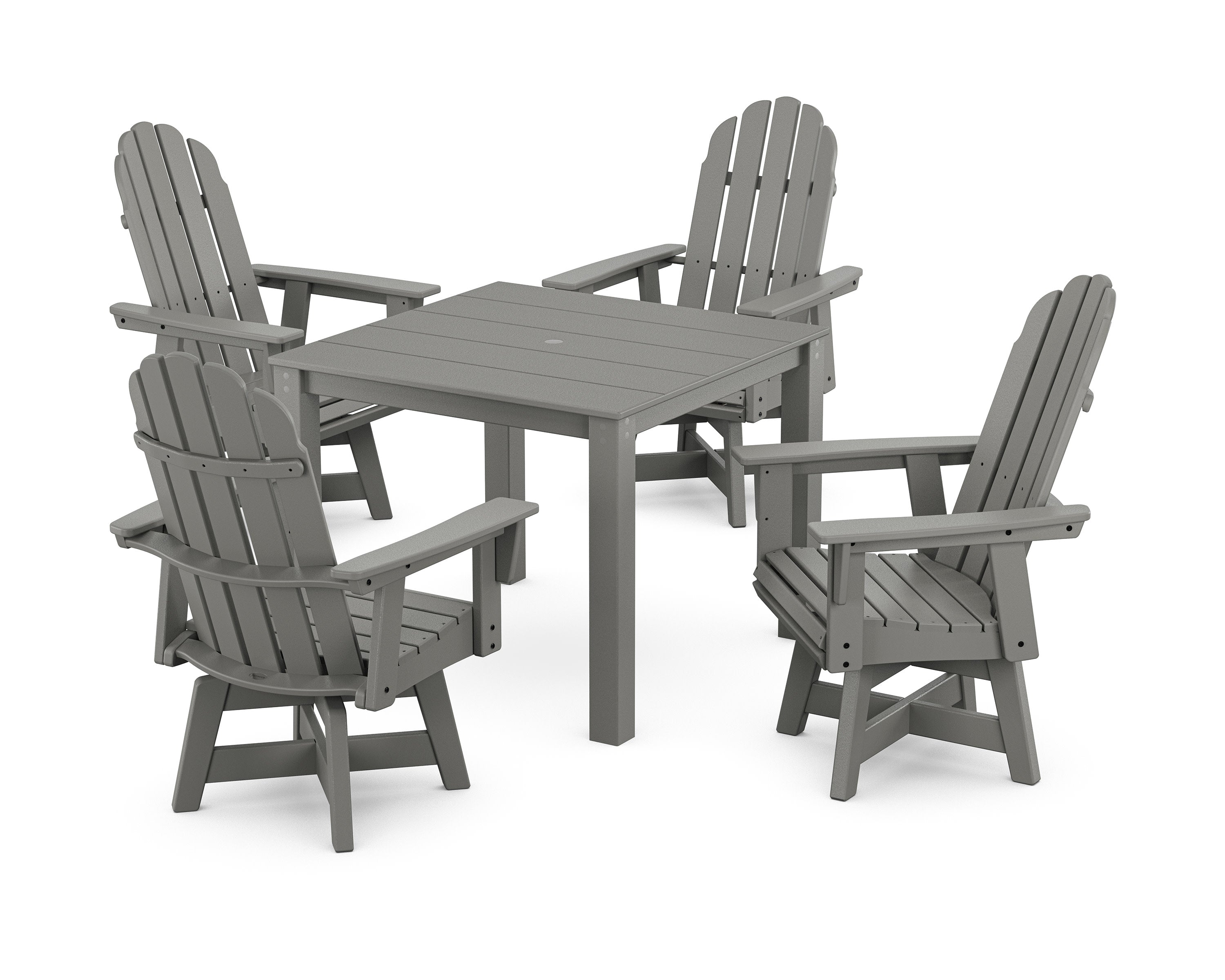 Vineyard Curveback Adirondack 5-Piece Parsons Swivel Dining Set in Slate Grey