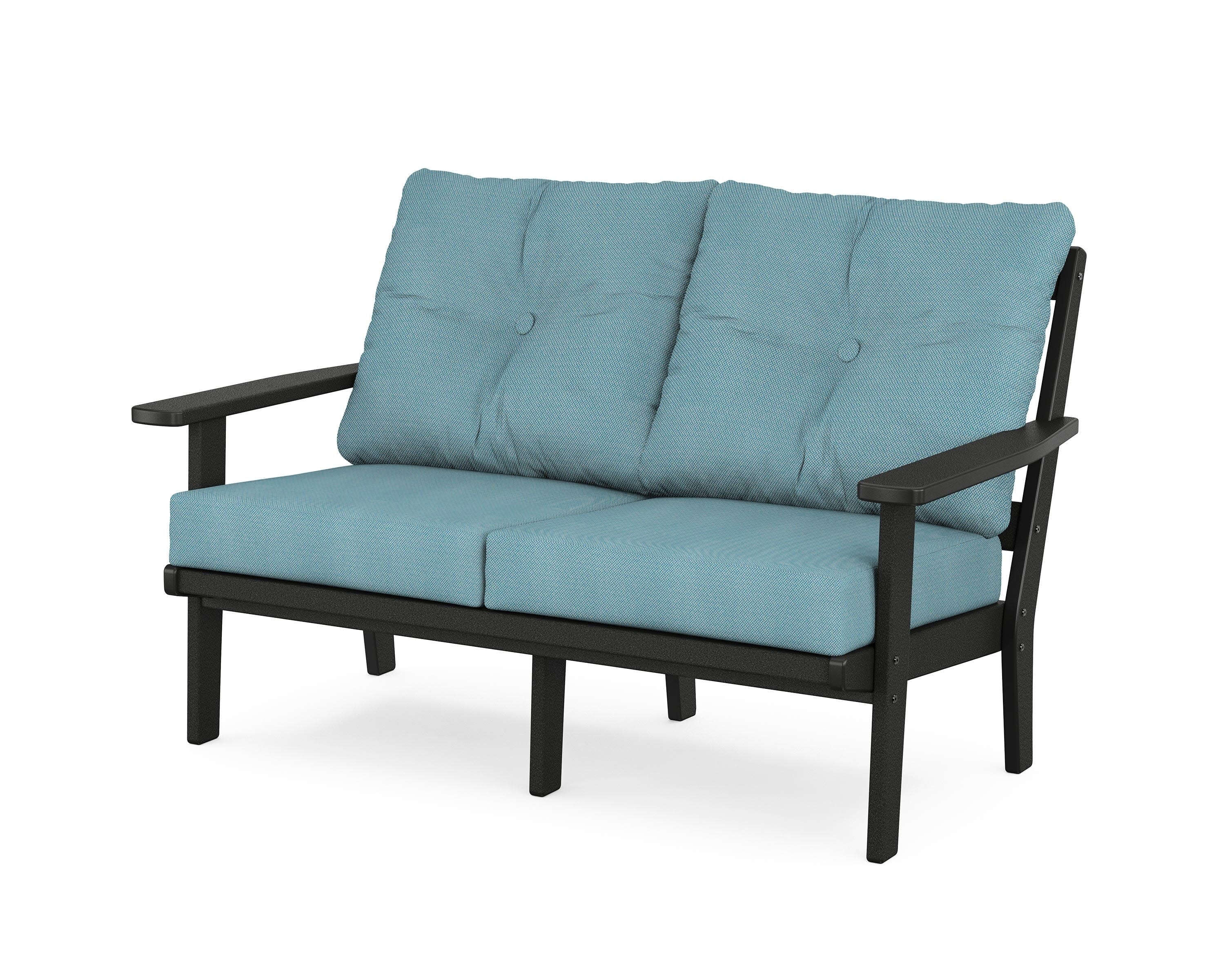 Oxford Deep SeatingLoveseat in Black / Lattice Sky Blue