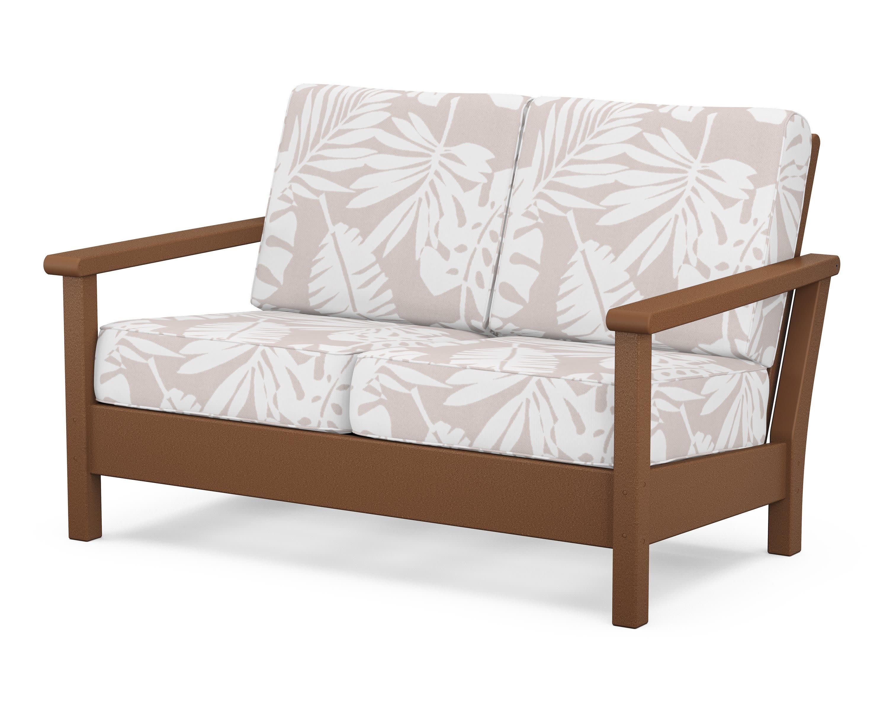 Harbour Deep Seating Loveseat in Teak / Leaf Dune Burlap