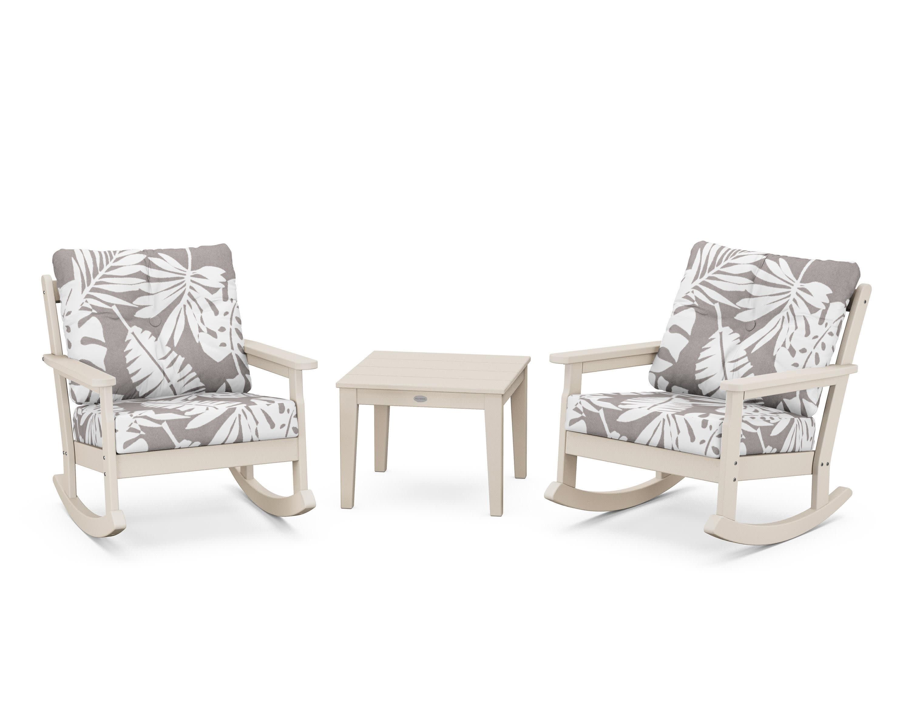 Vineyard 3-Piece Deep Seating Rocker Set in Sand / Leaf Grey Mist