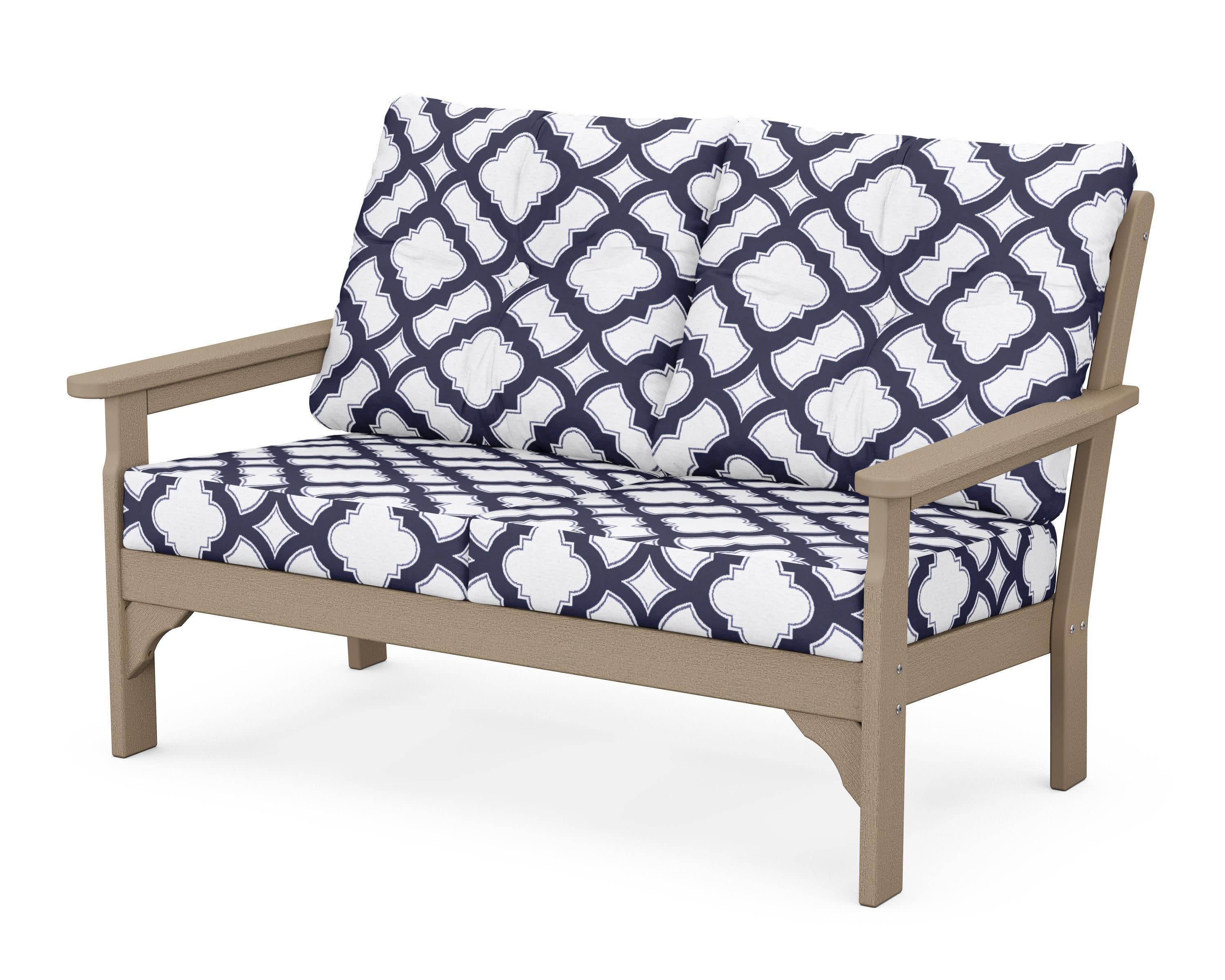 Vineyard Deep Seating Loveseat in Vintage Sahara / Trellis Navy