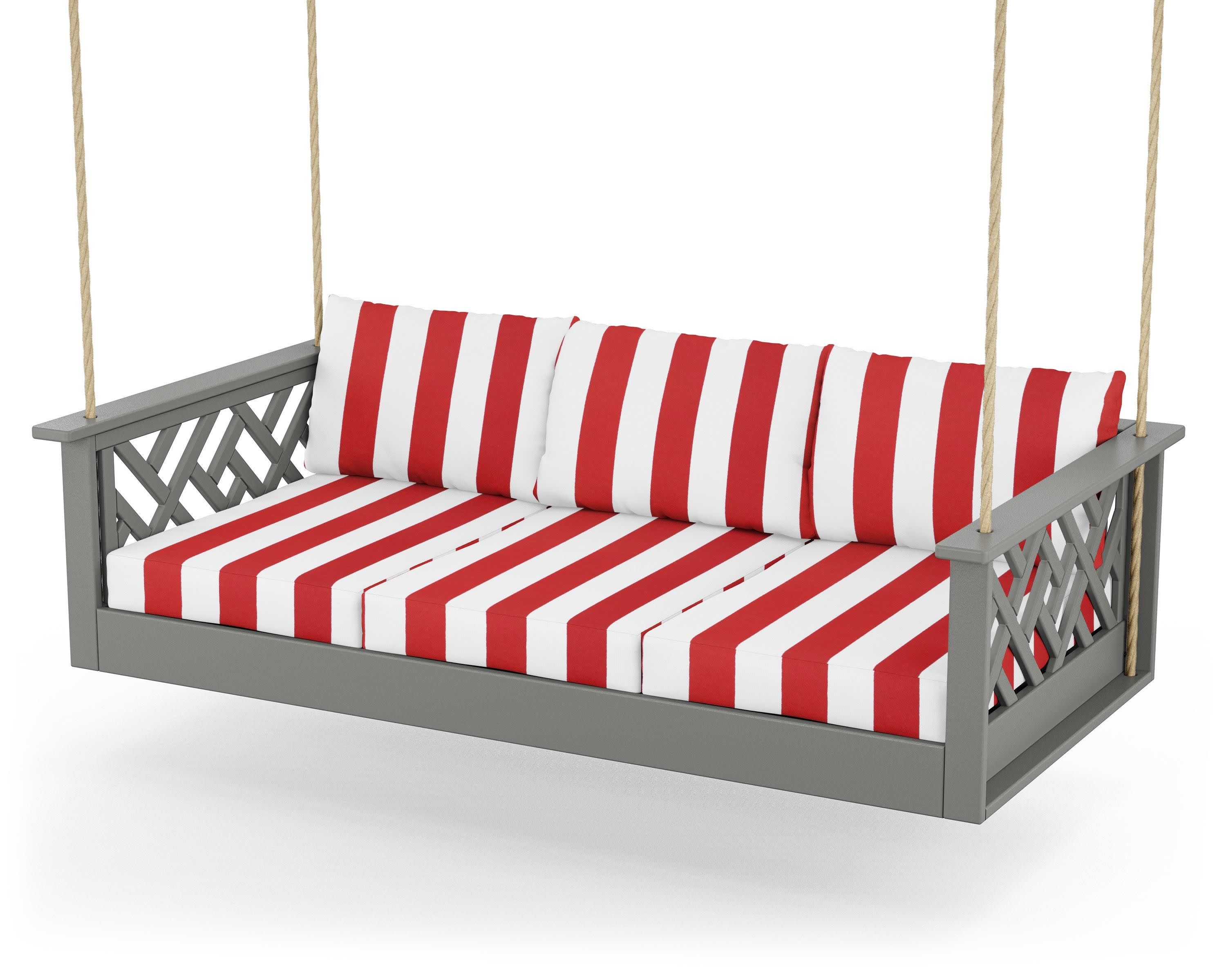 Chippendale Daybed Swing in Slate Grey / Cabana Stripe Crimson