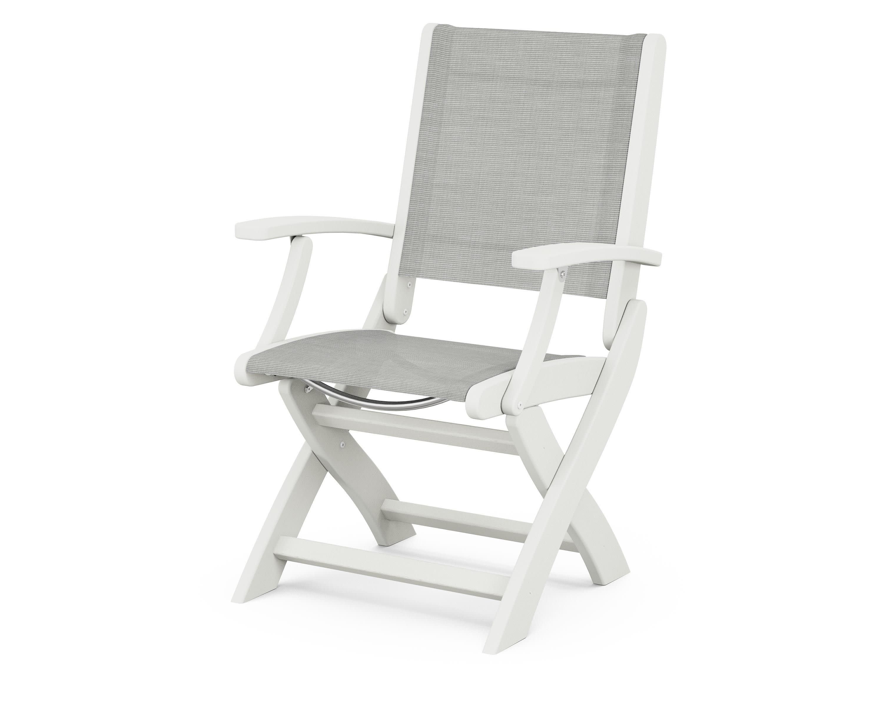 Coastal Folding Chair in Vintage White / Metallic Sling