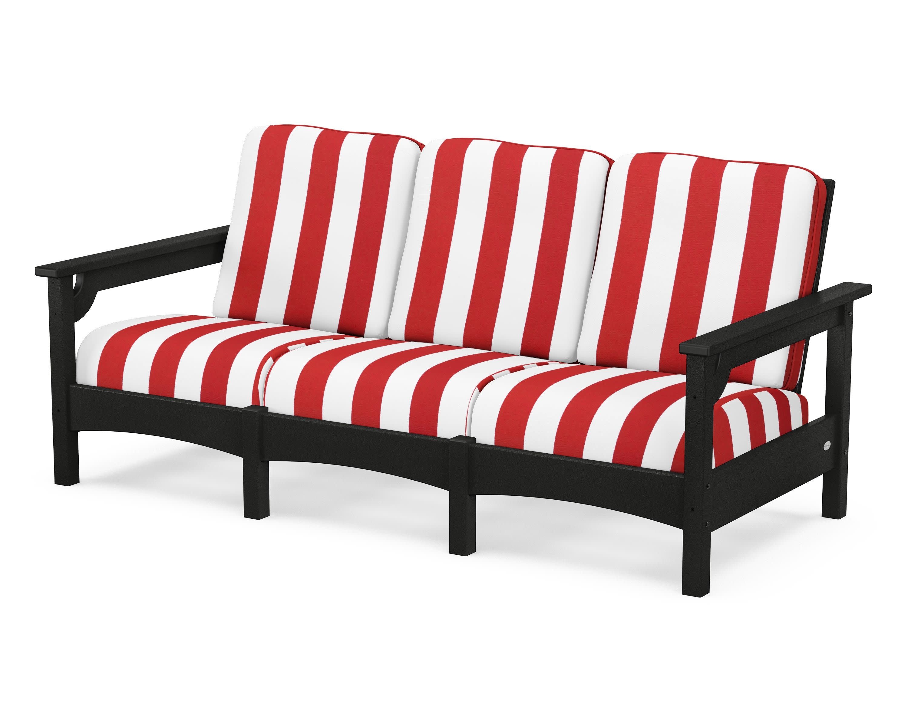 Club Sofa in Black / Cabana Stripe Crimson