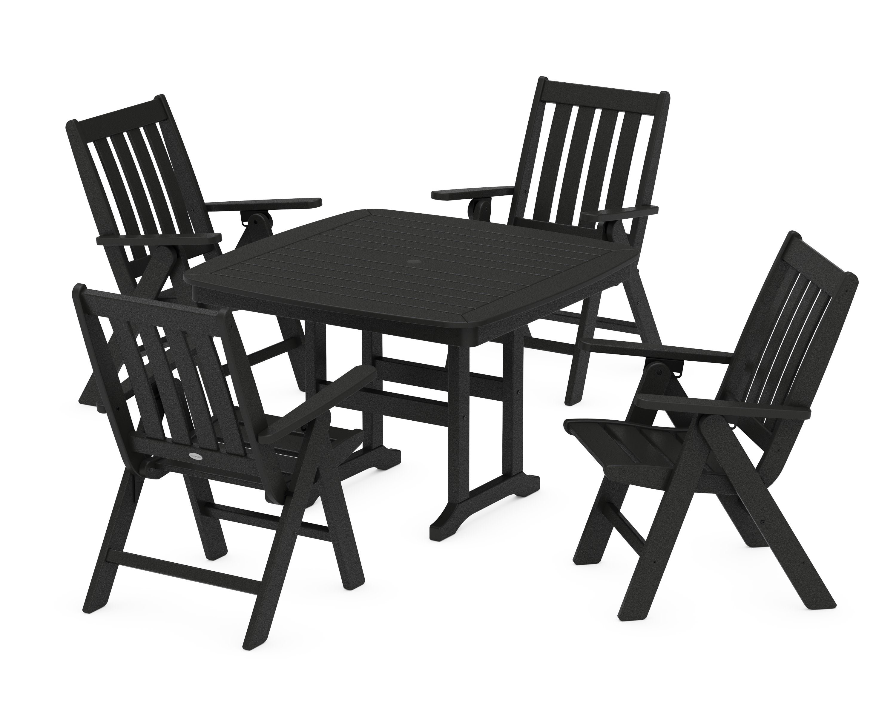 Vineyard Folding Chair 5-Piece Dining Set in Black