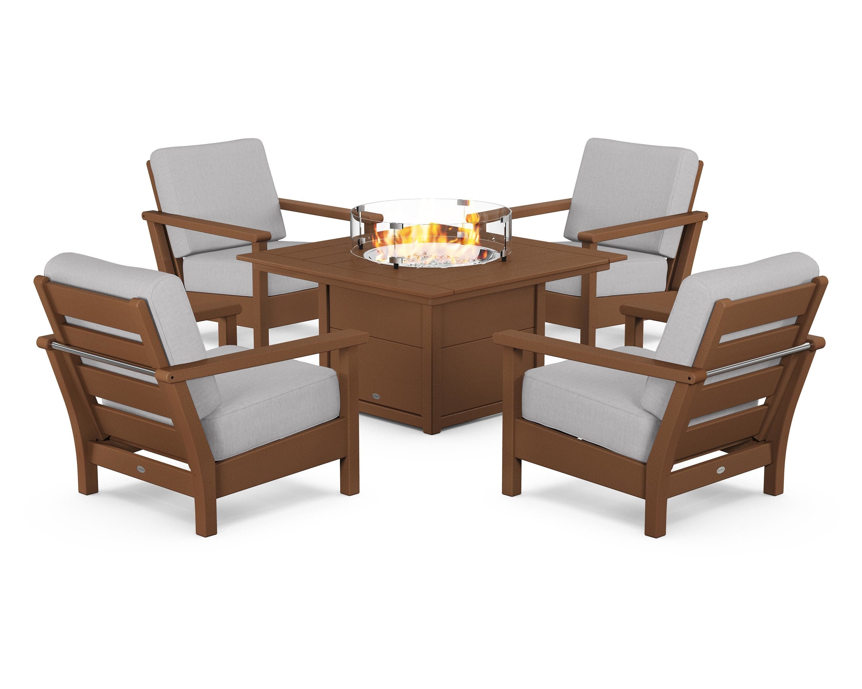 Harbour 5-Piece Conversation Set with Fire Pit Table in Teak / Granite