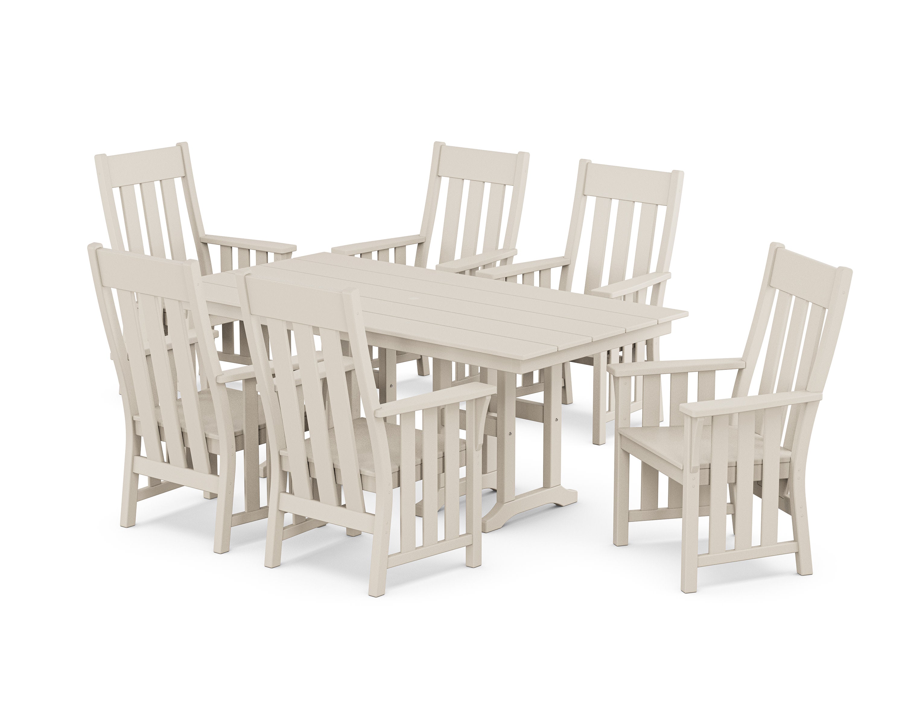Acadia Arm Chair 7-Piece Farmhouse Dining Set in Sand