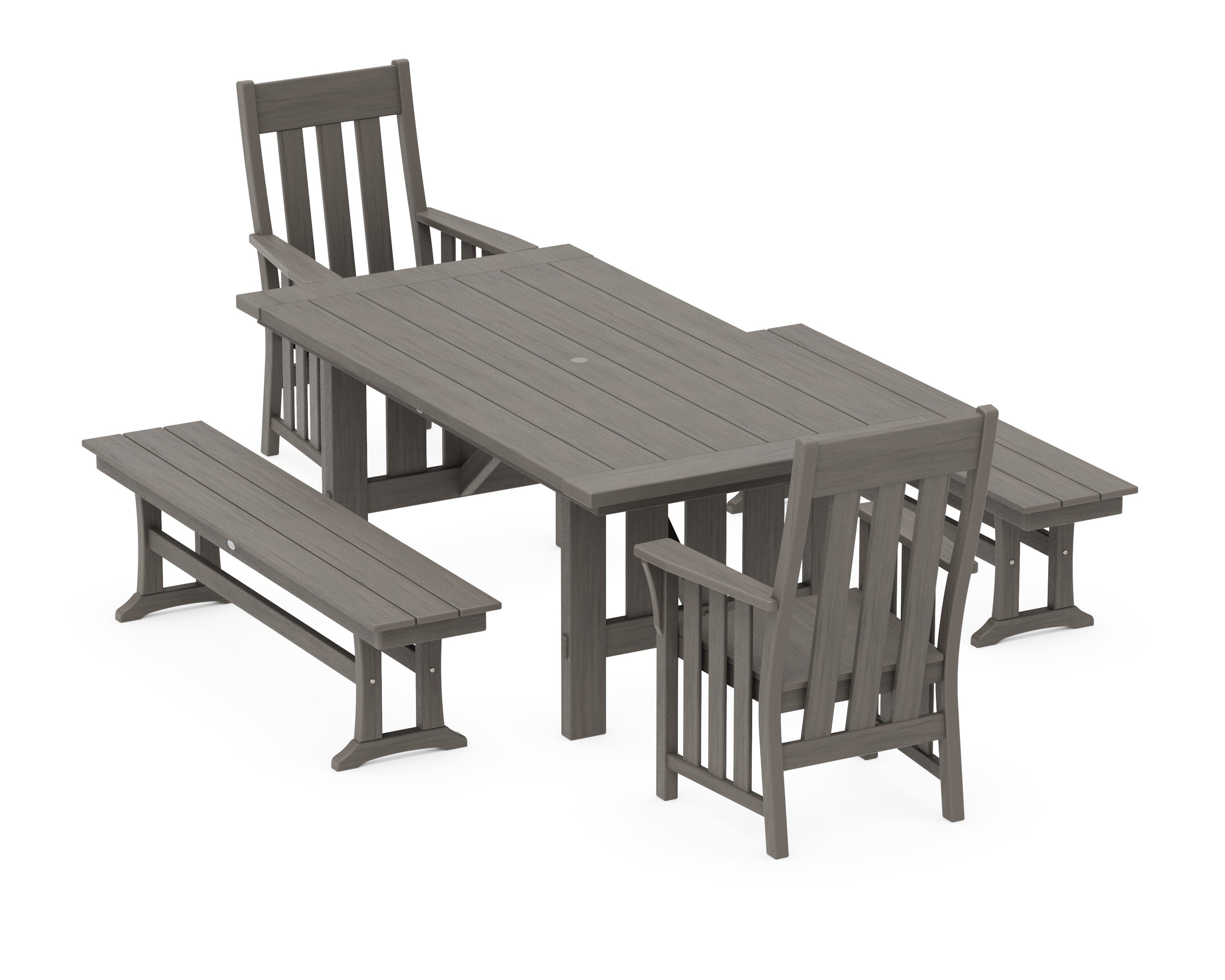 Acadia 5-Piece Dining Set with Benches in Driftwood