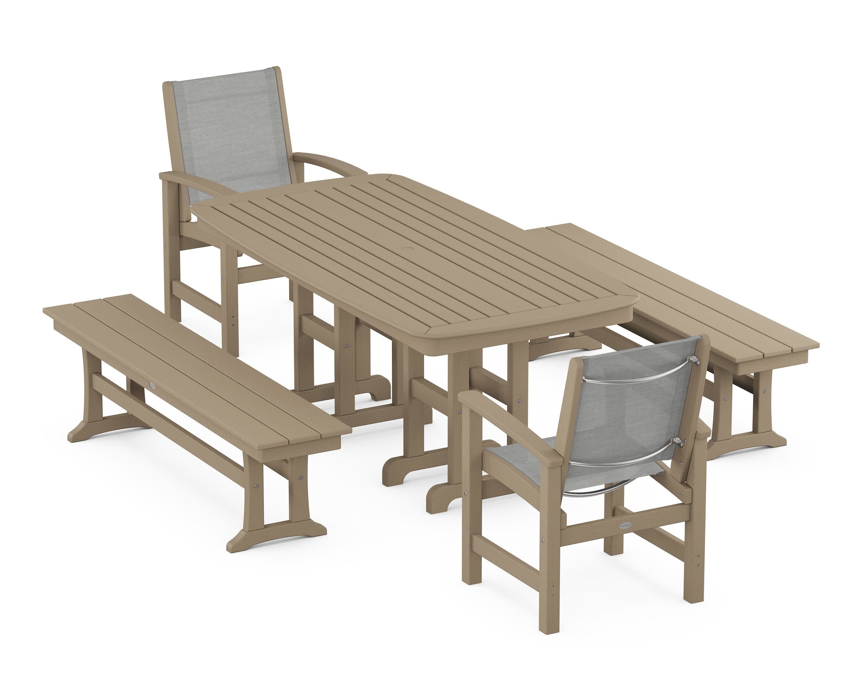 Coastal 5-Piece Dining Set in Vintage Sahara / Metallic Sling