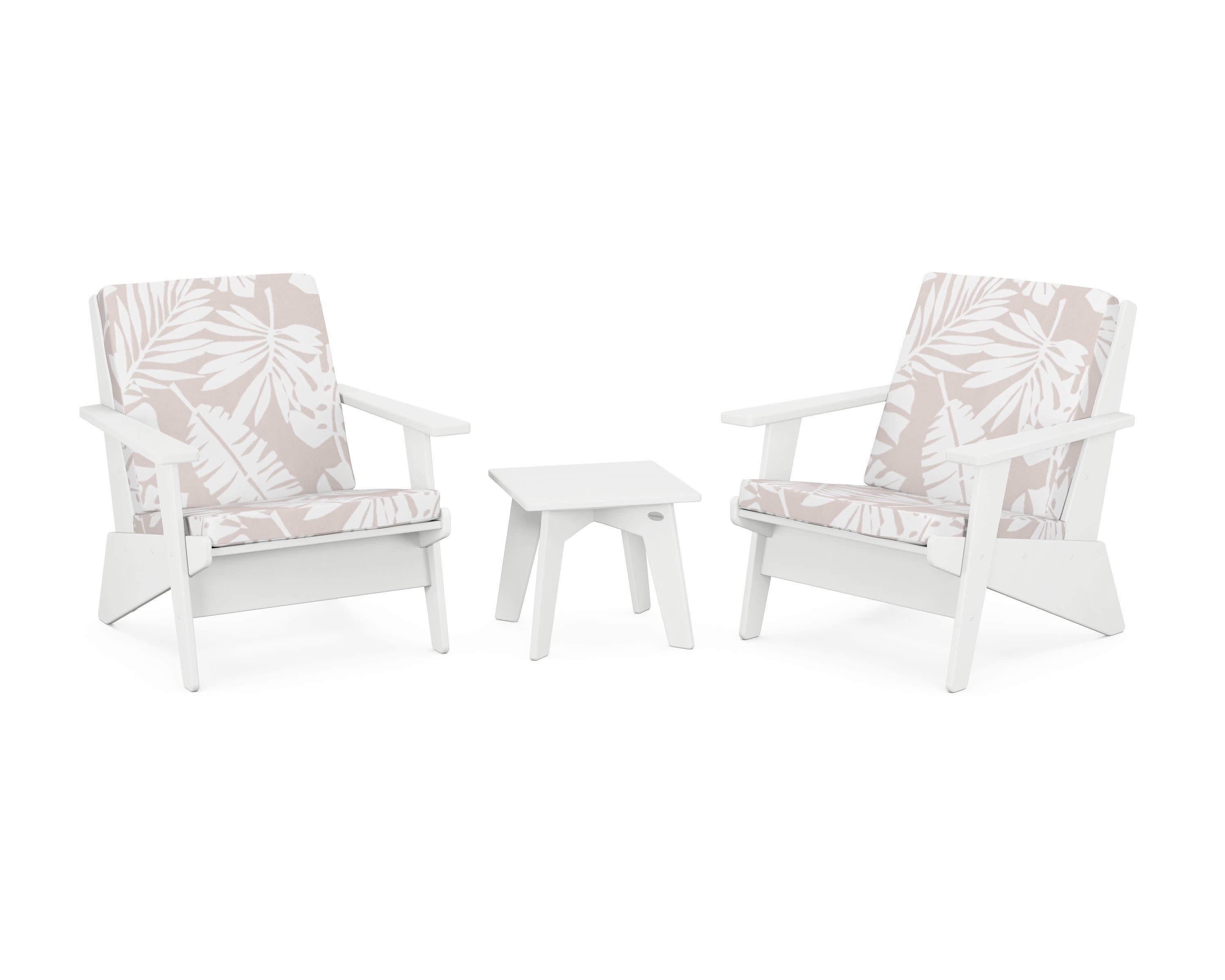 Riviera Modern Lounge 3-Piece Set in White / Leaf Dune Burlap