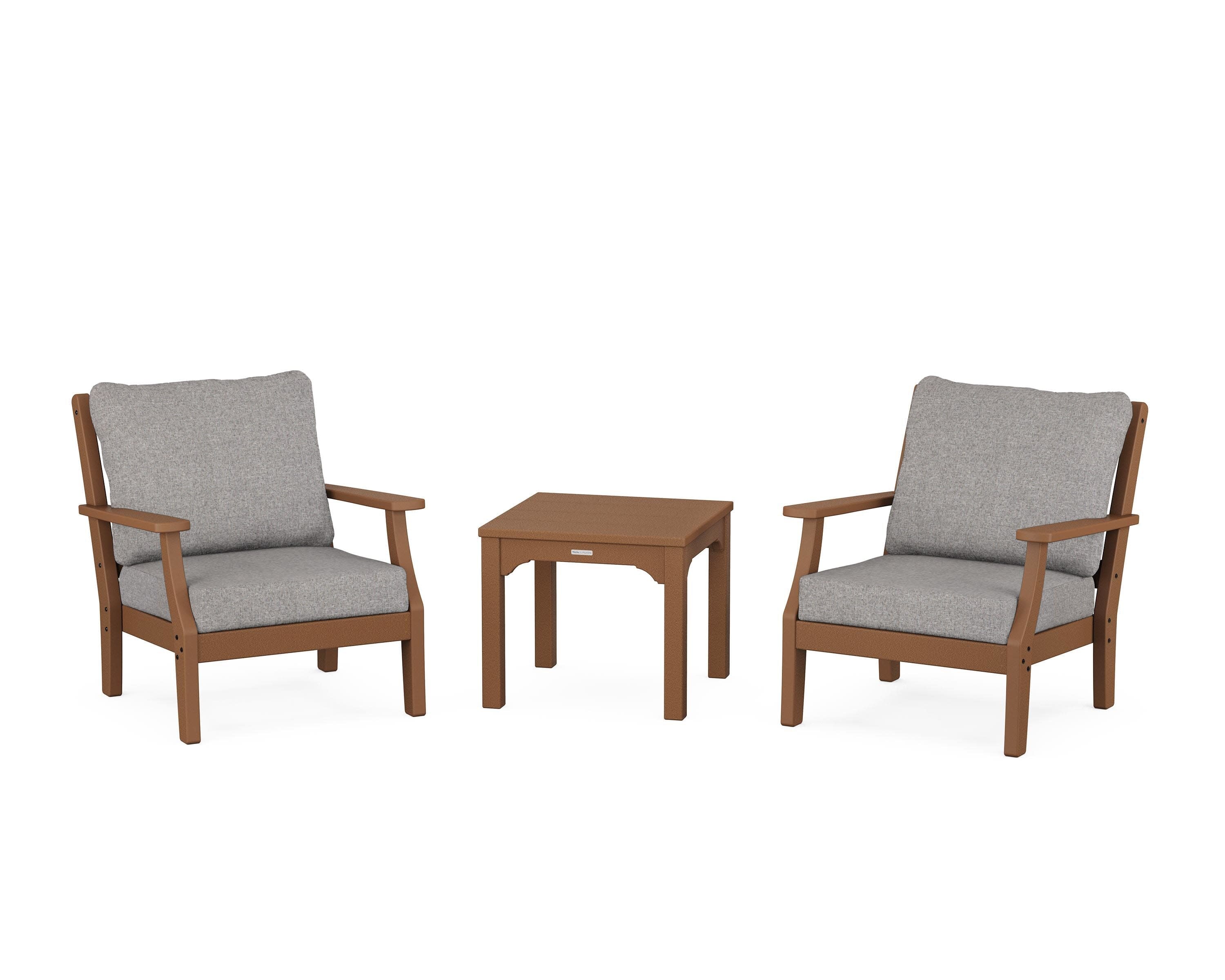 Chinoiserie 3-Piece Deep Seating Set in Teak / Grey Mist