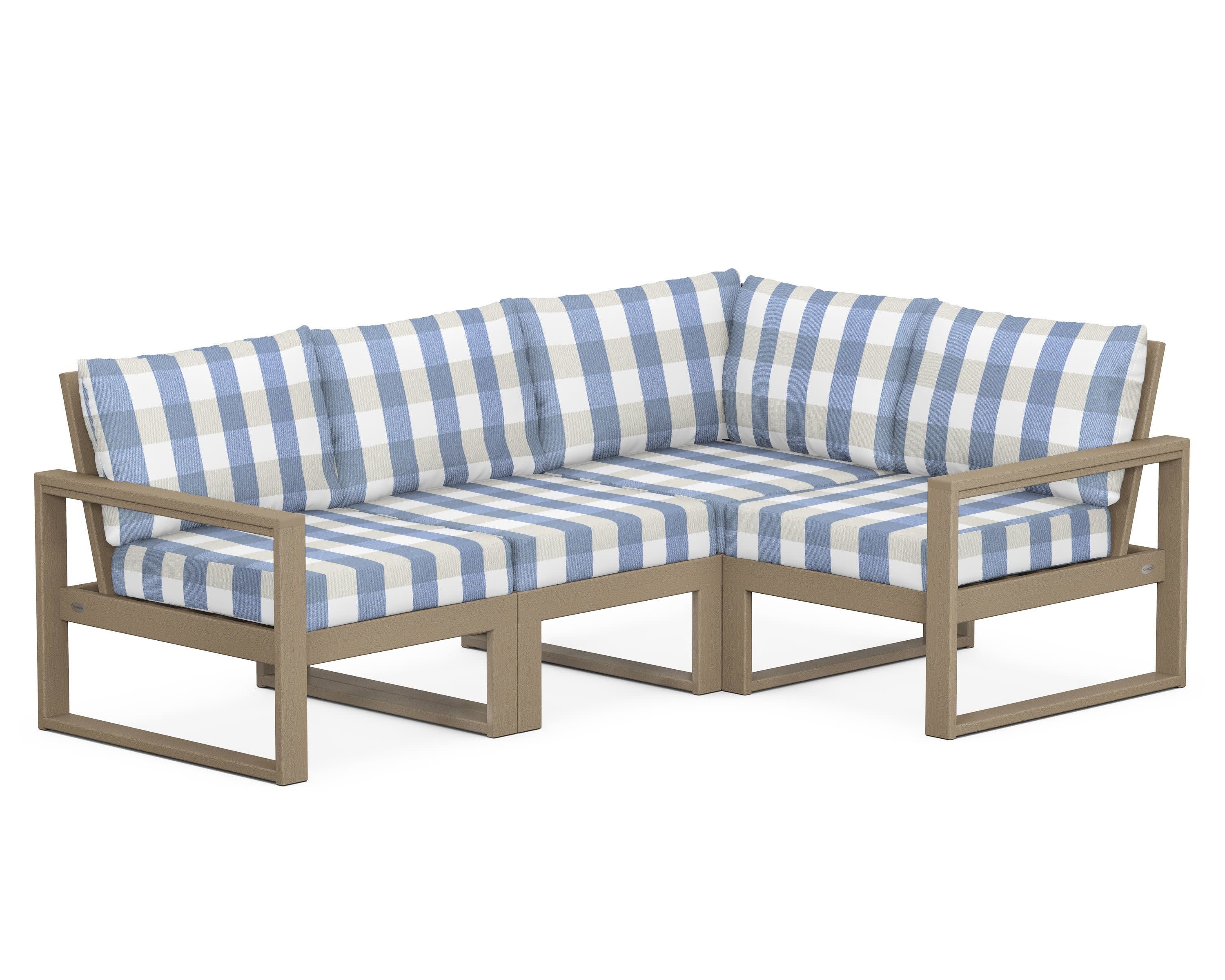 EDGE 4-Piece Modular Deep Seating Set in Vintage Sahara / Buffalo Plaid Sky Blue
