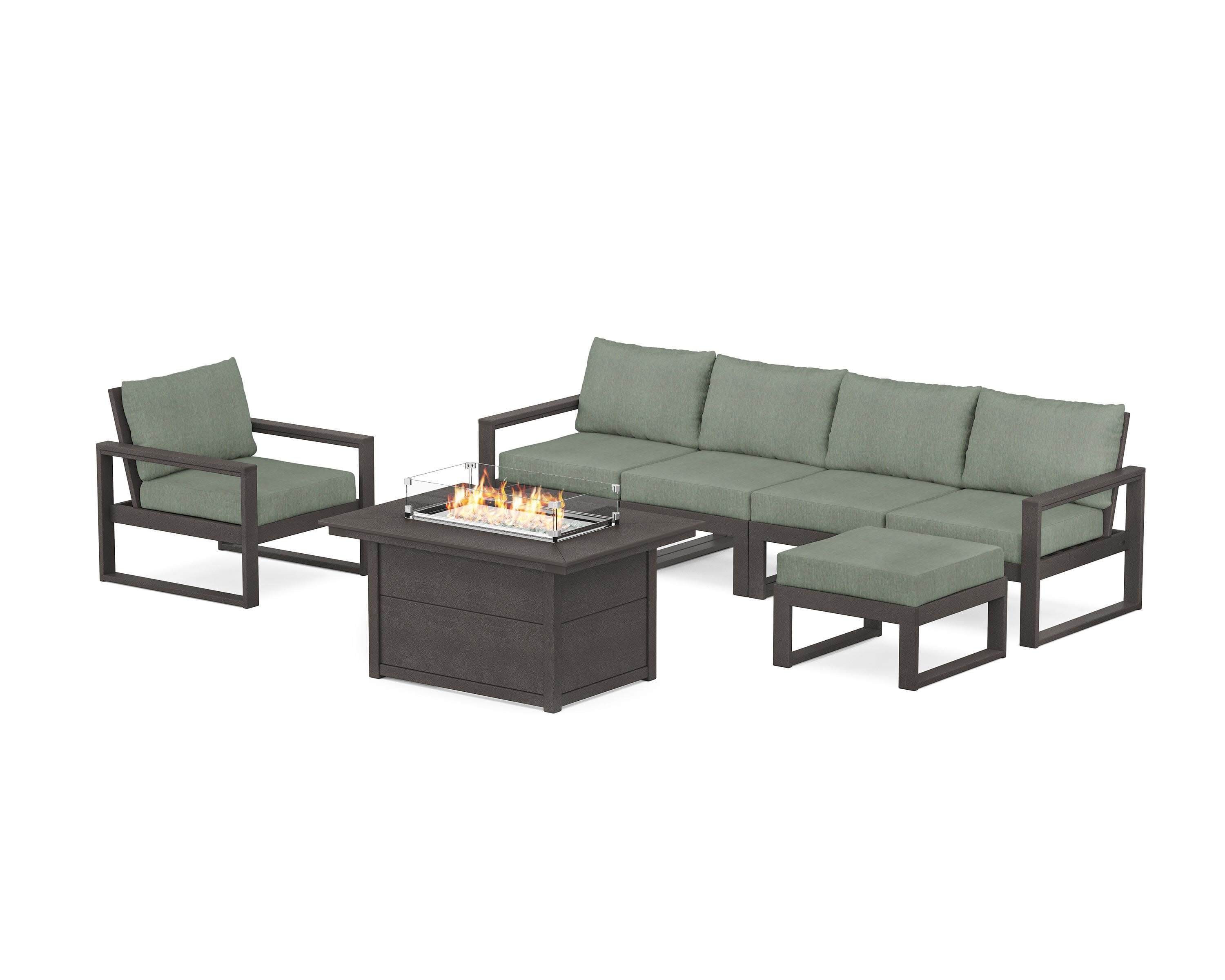 EDGE Sectional Lounge and Fire Pit Set in Vintage Coffee / Cast Sage