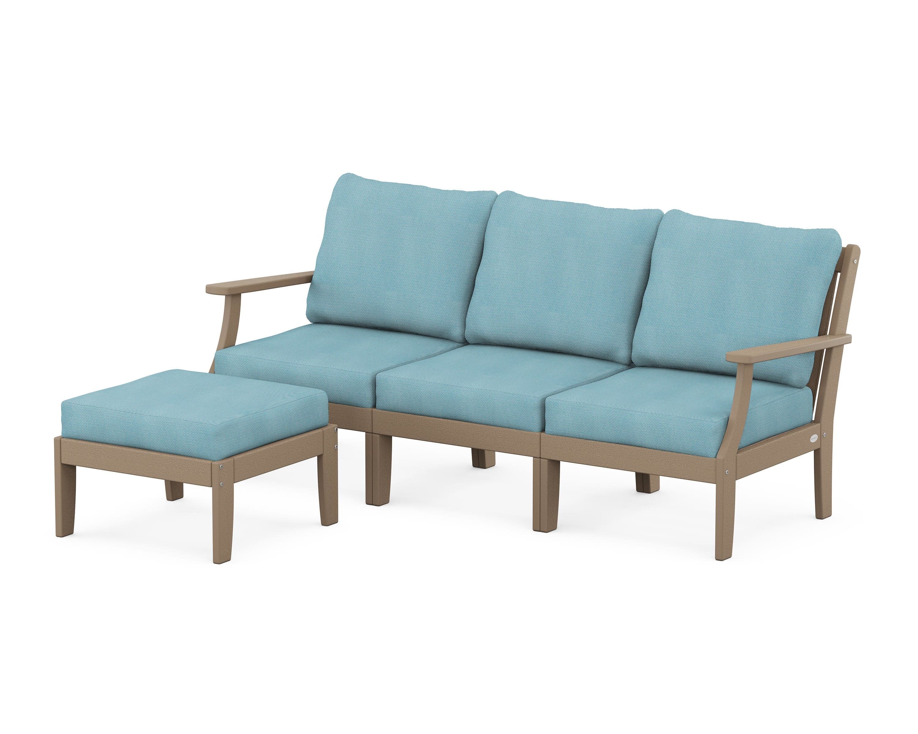 Braxton Modular 4-Piece Deep Seating Set with Ottoman in Vintage Sahara / Lattice Sky Blue