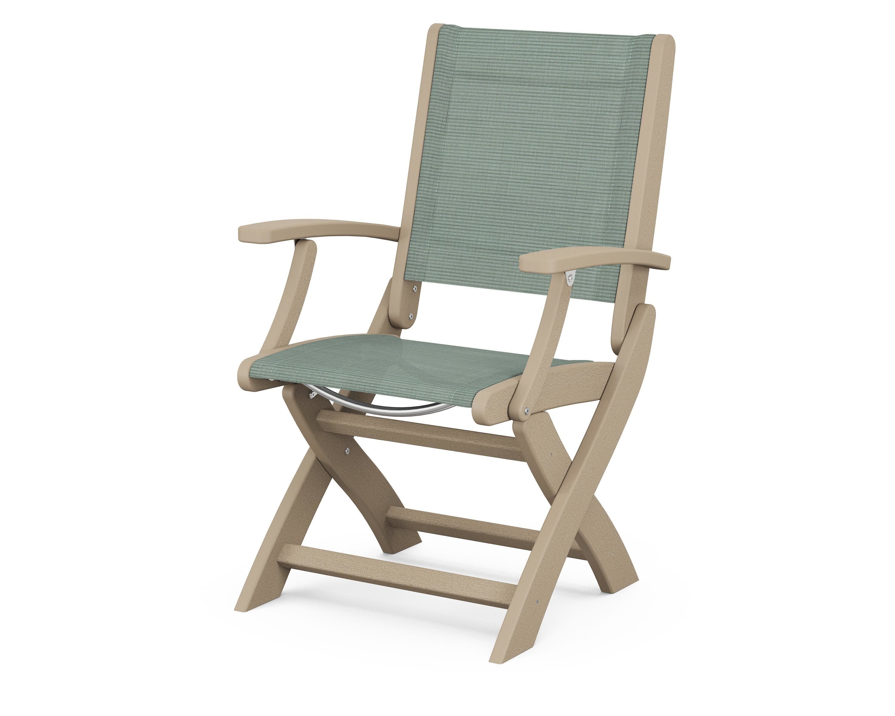 Coastal Folding Chair in Vintage Sahara / Dupioni Sea Mist Sling