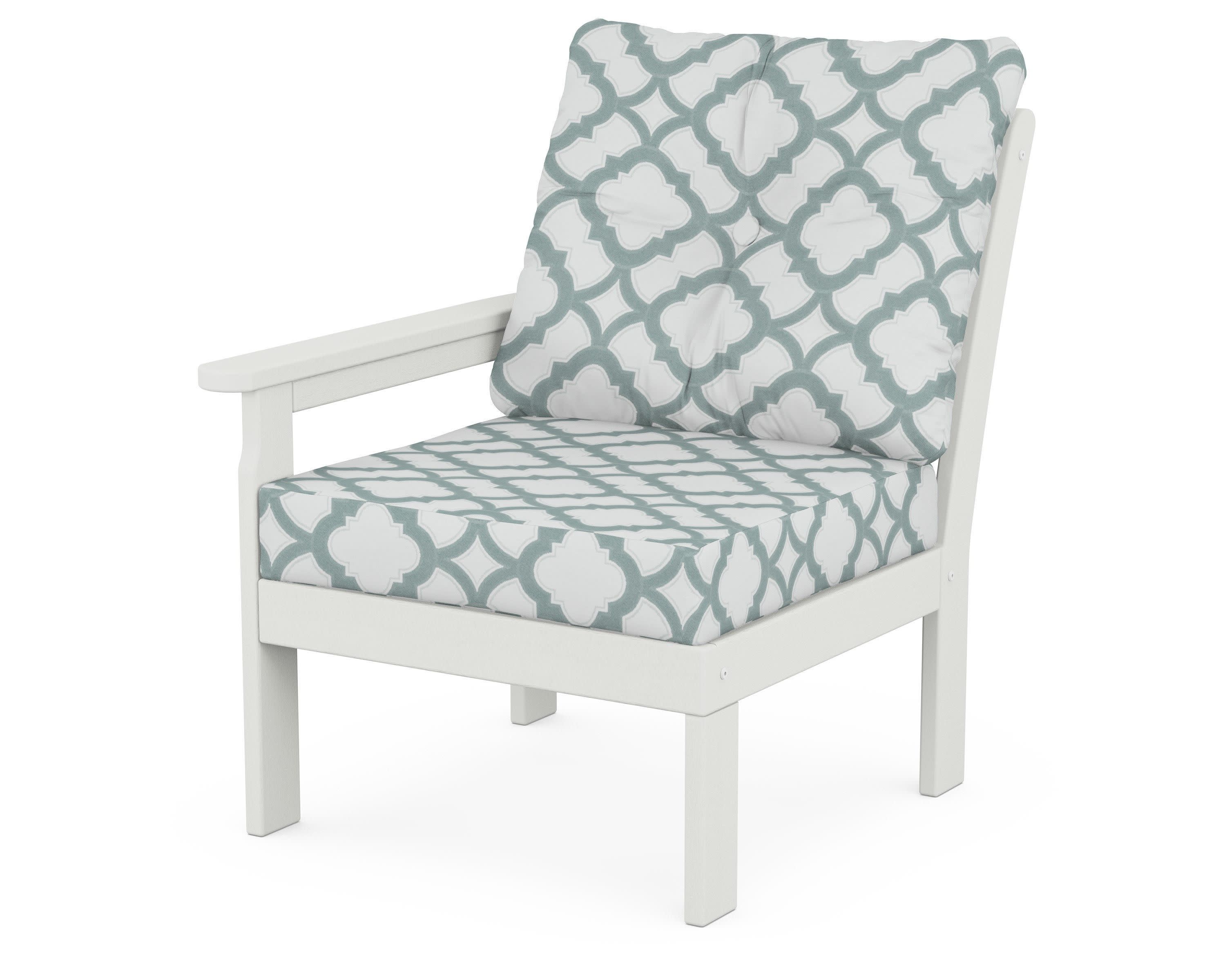 Vineyard Modular Left Arm Chair in Vintage White / Trellis Glacier Spa