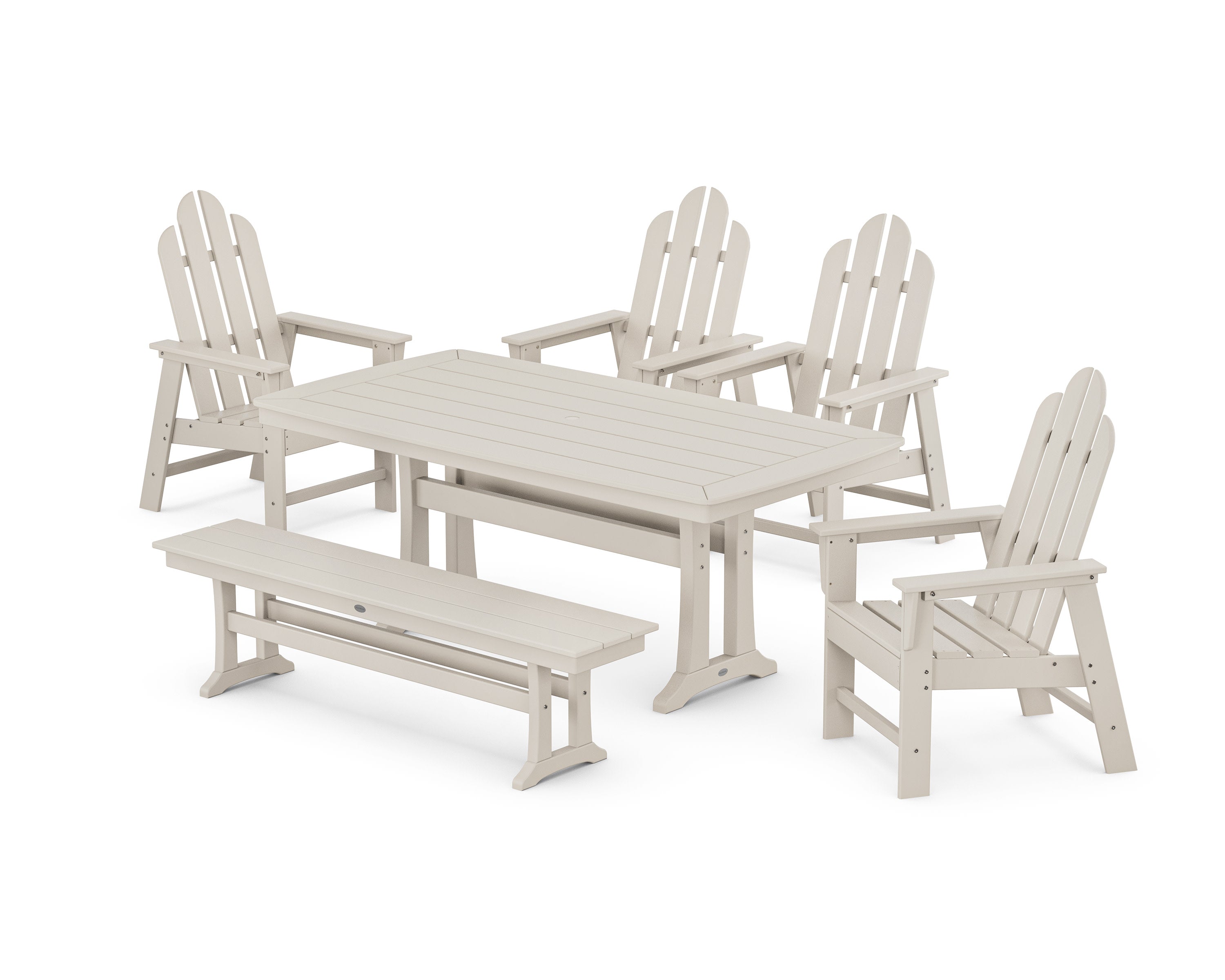 Long Island 6-Piece Dining Set with Trestle Legs and Bench in Sand