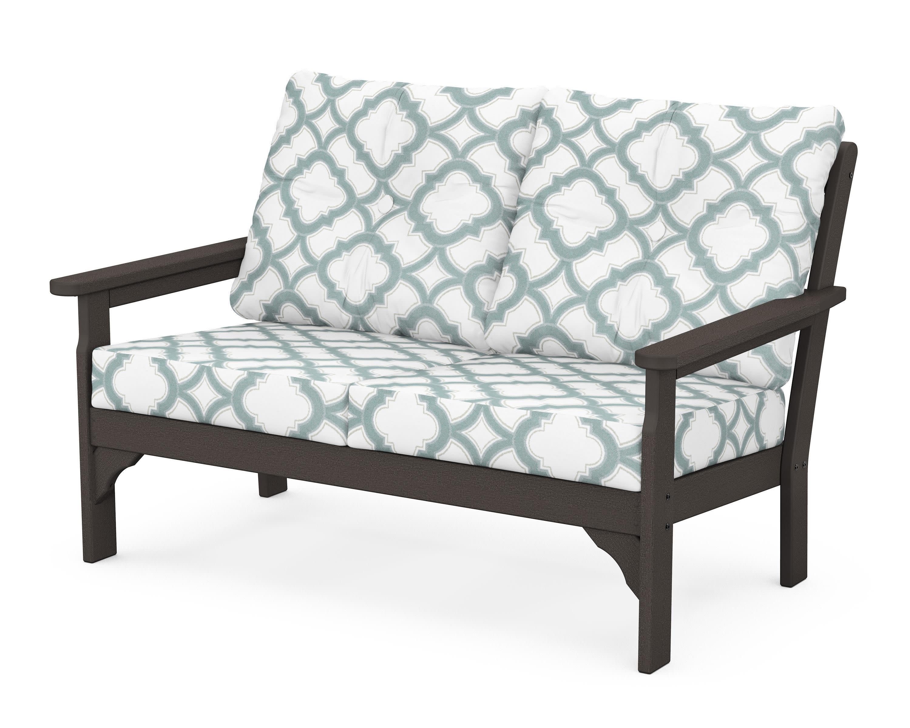 Vineyard Deep Seating Loveseat in Vintage Coffee / Trellis Glacier Spa