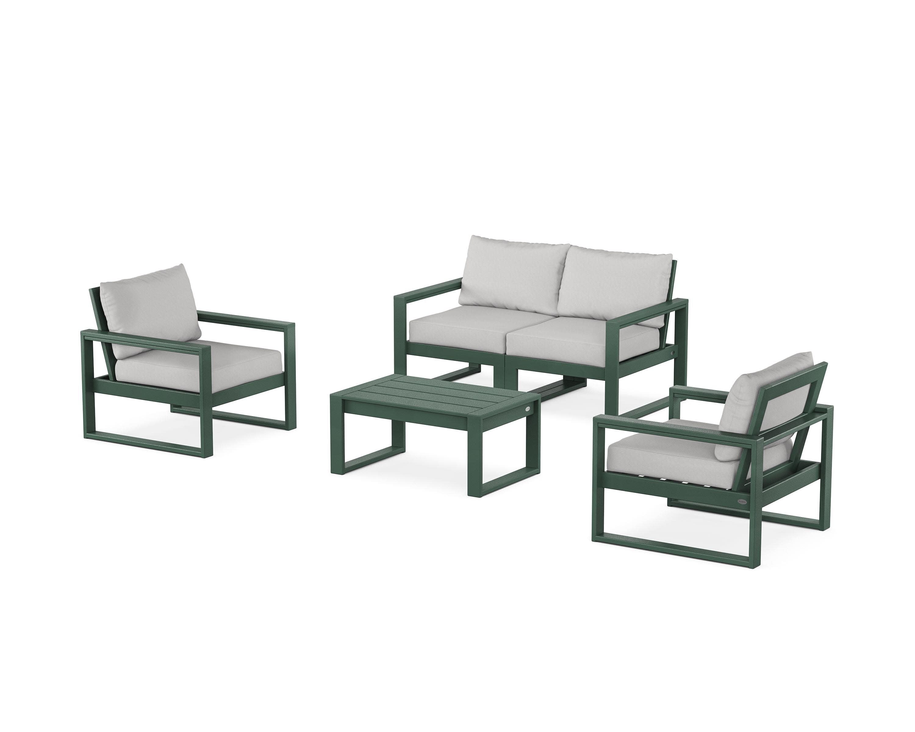 EDGE Sectional 4-Piece Deep Seating Set with Loveseat in Green / Diamond in the Rough