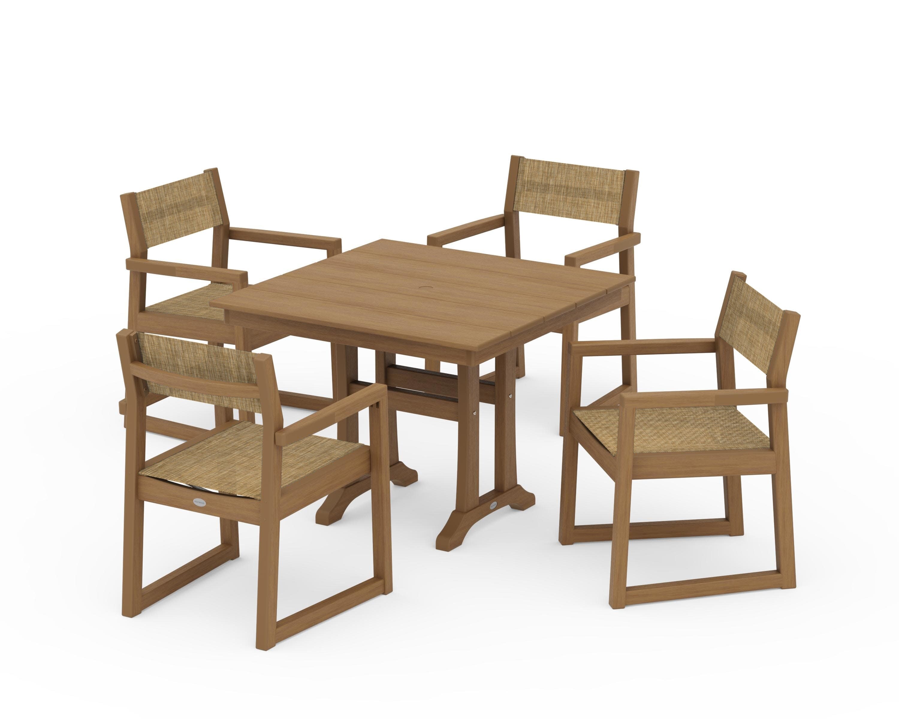 EDGE Sling 5-Piece Farmhouse Dining Set with Trestle Legs in Natural / Burlap Sling