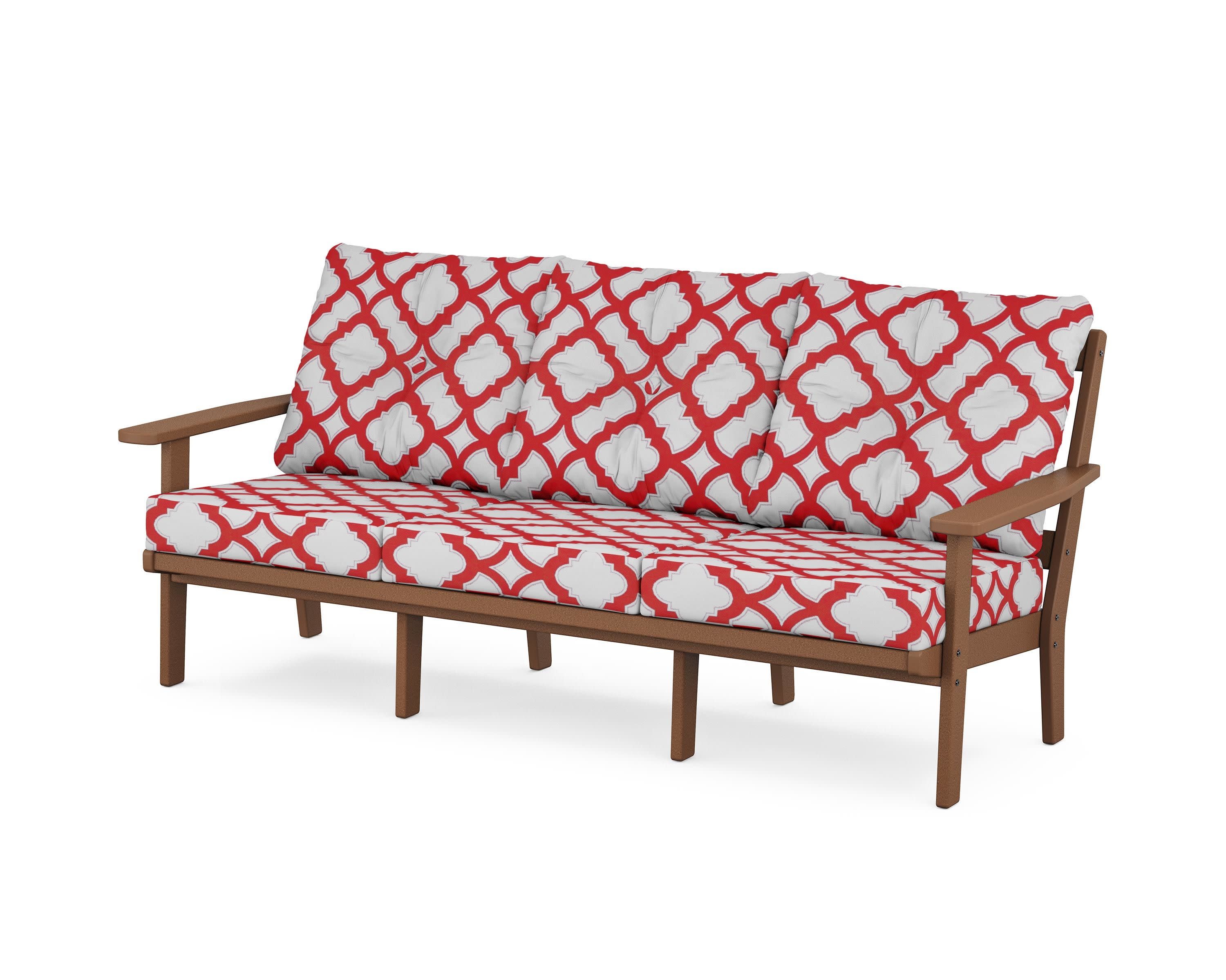 Oxford Deep Seating Sofa in Teak / Trellis Crimson