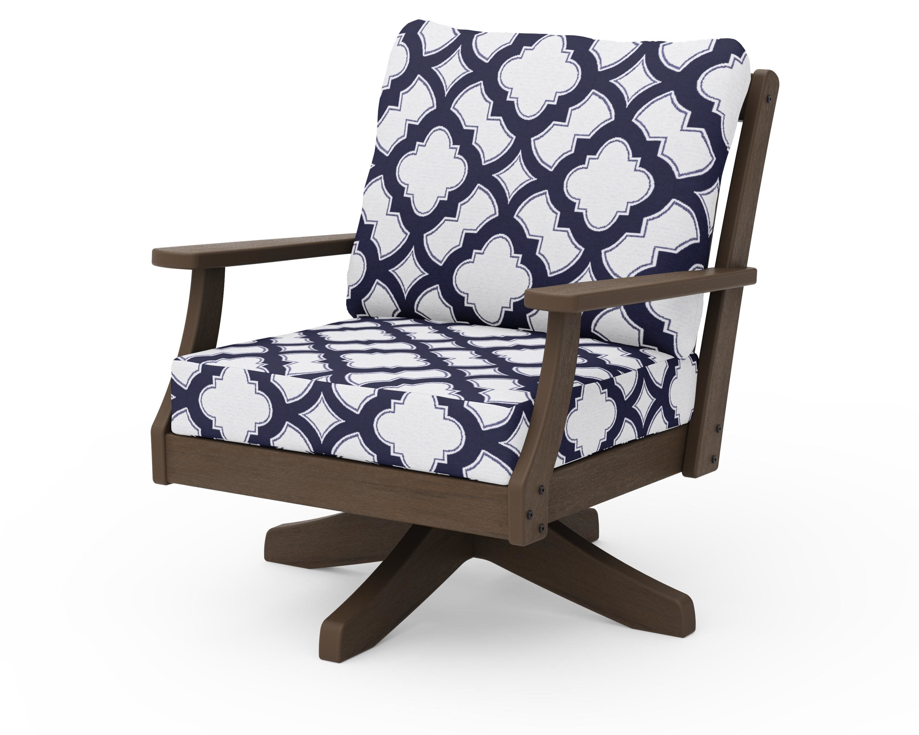 Braxton Deep Seating Swivel Chair in Kona / Trellis Navy