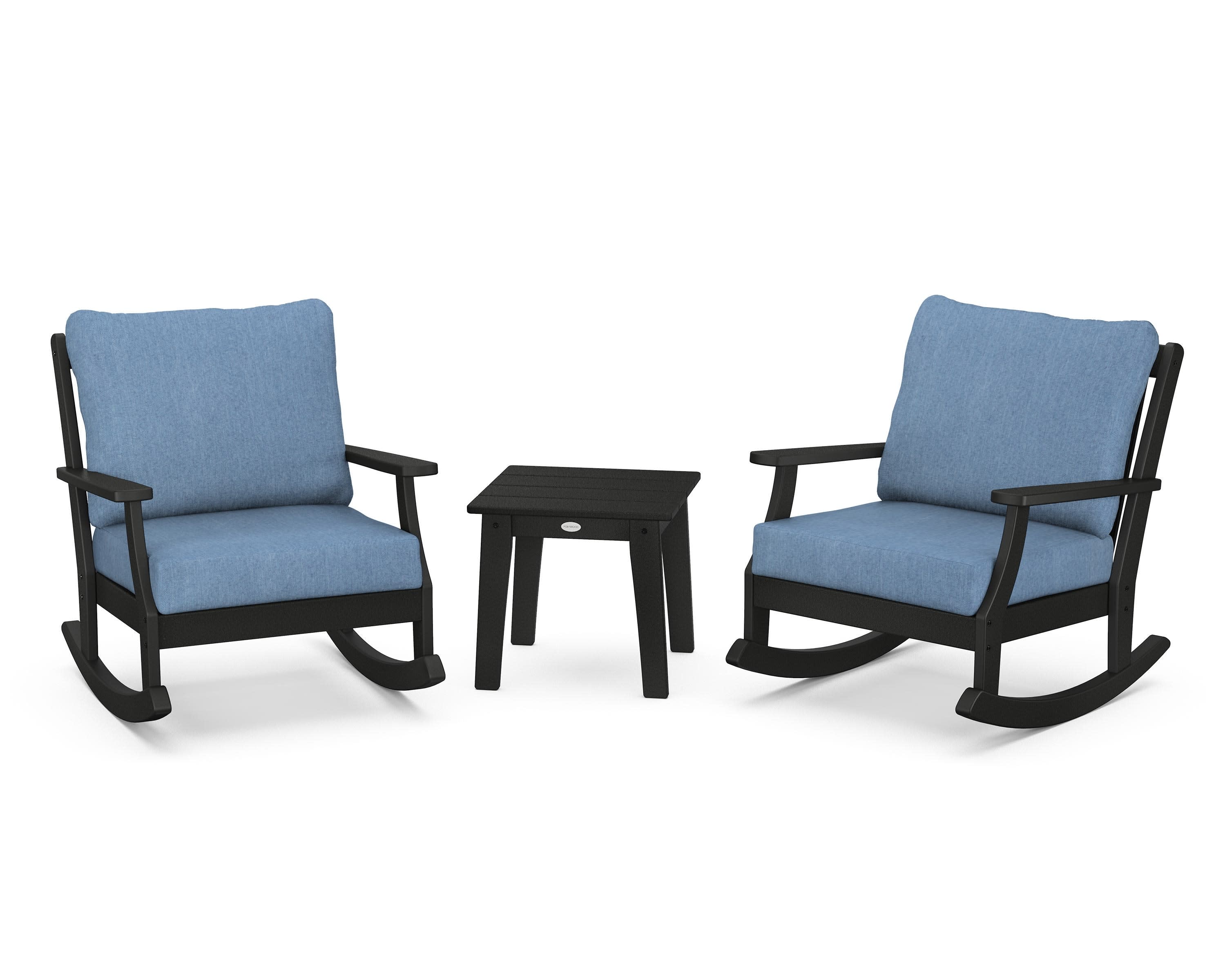 Braxton 3-Piece Deep Seating Rocker Set in Black / Sky Blue