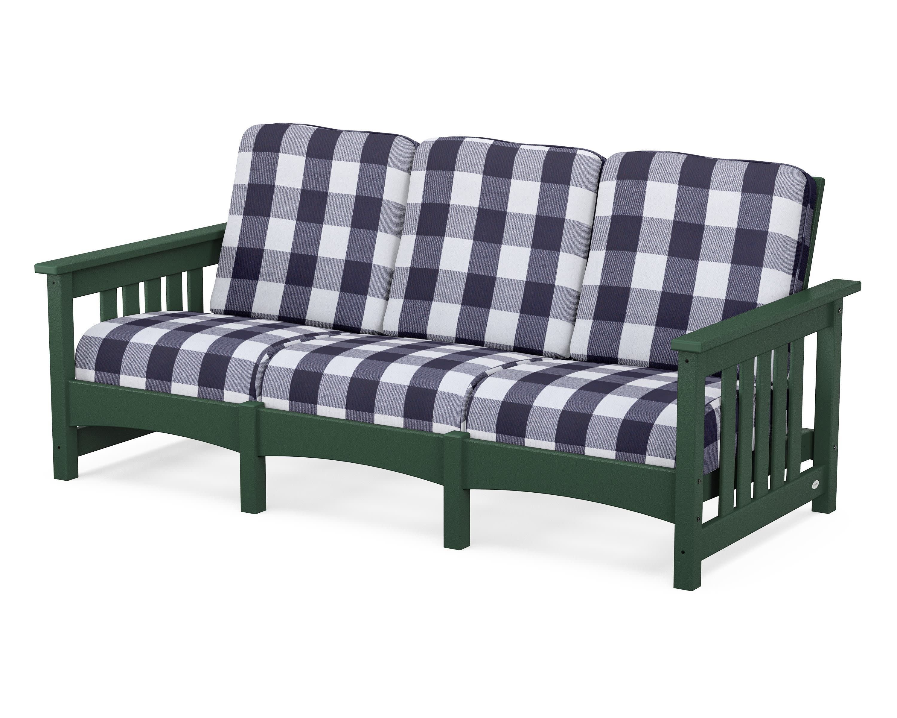 Club Mission Sofa in Green / Buffalo Plaid Navy