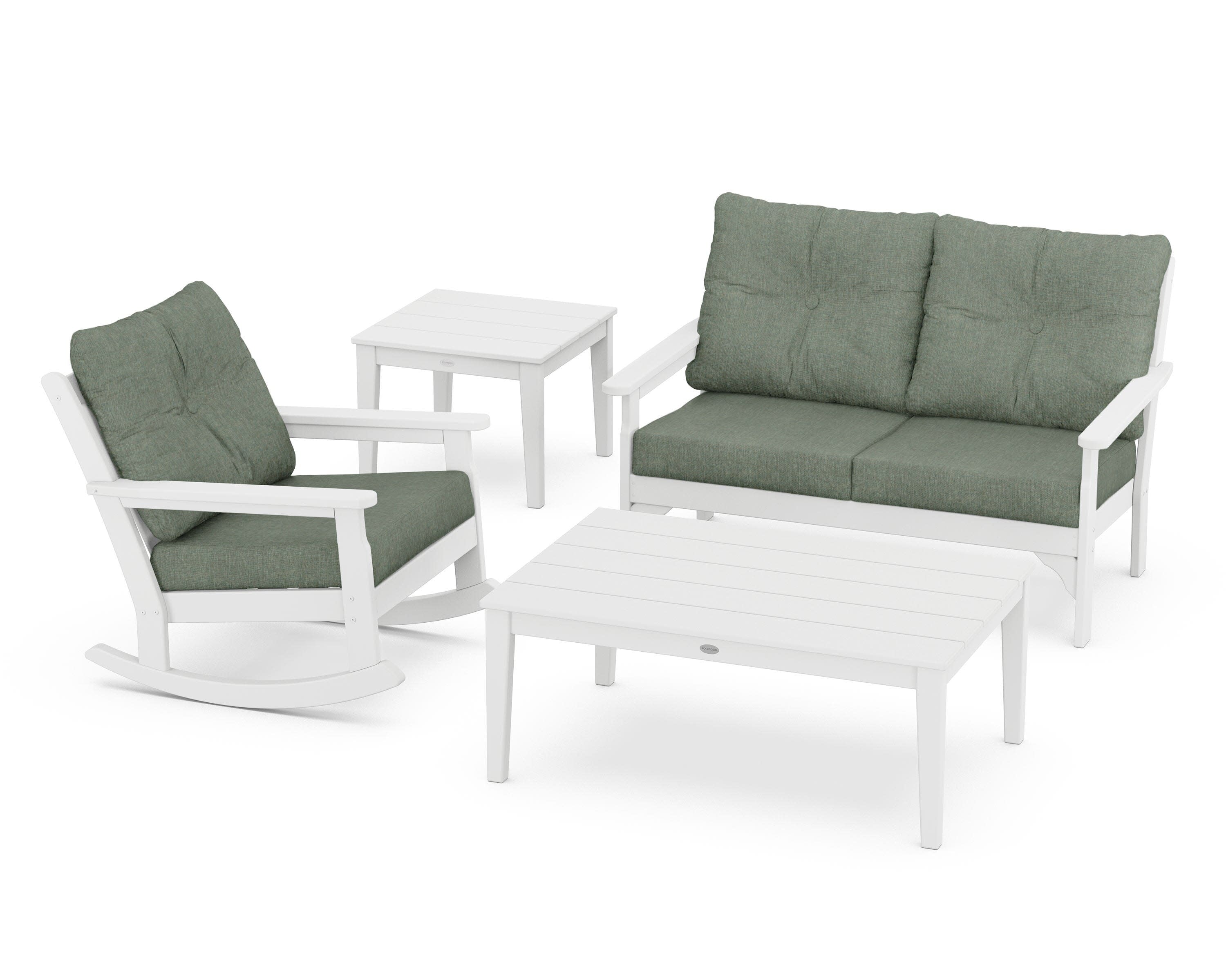 Vineyard 4-Piece Deep Seating Rocker Set in White / Cast Sage