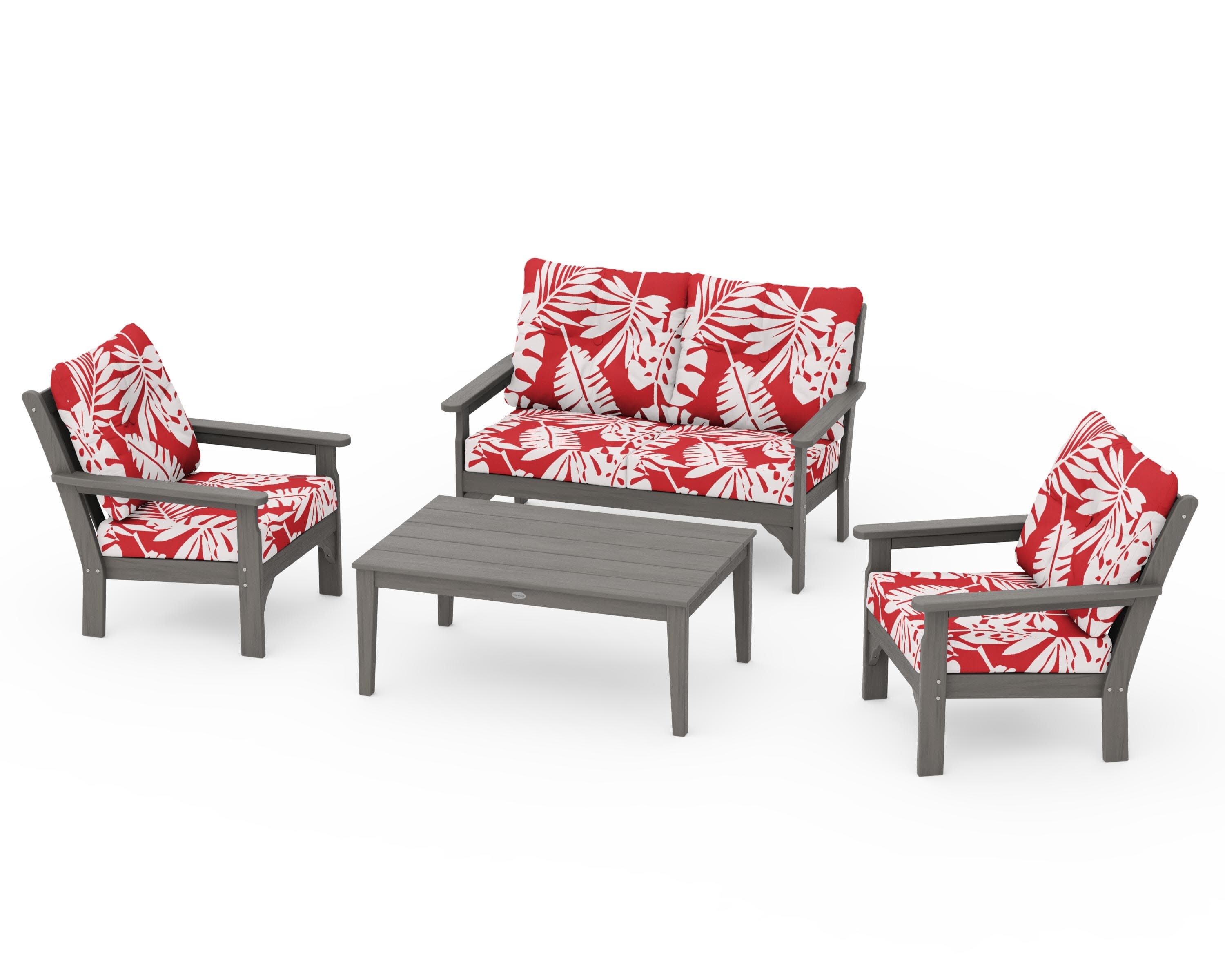 Vineyard 4-Piece Deep Seating Set in Driftwood / Leaf Crimson