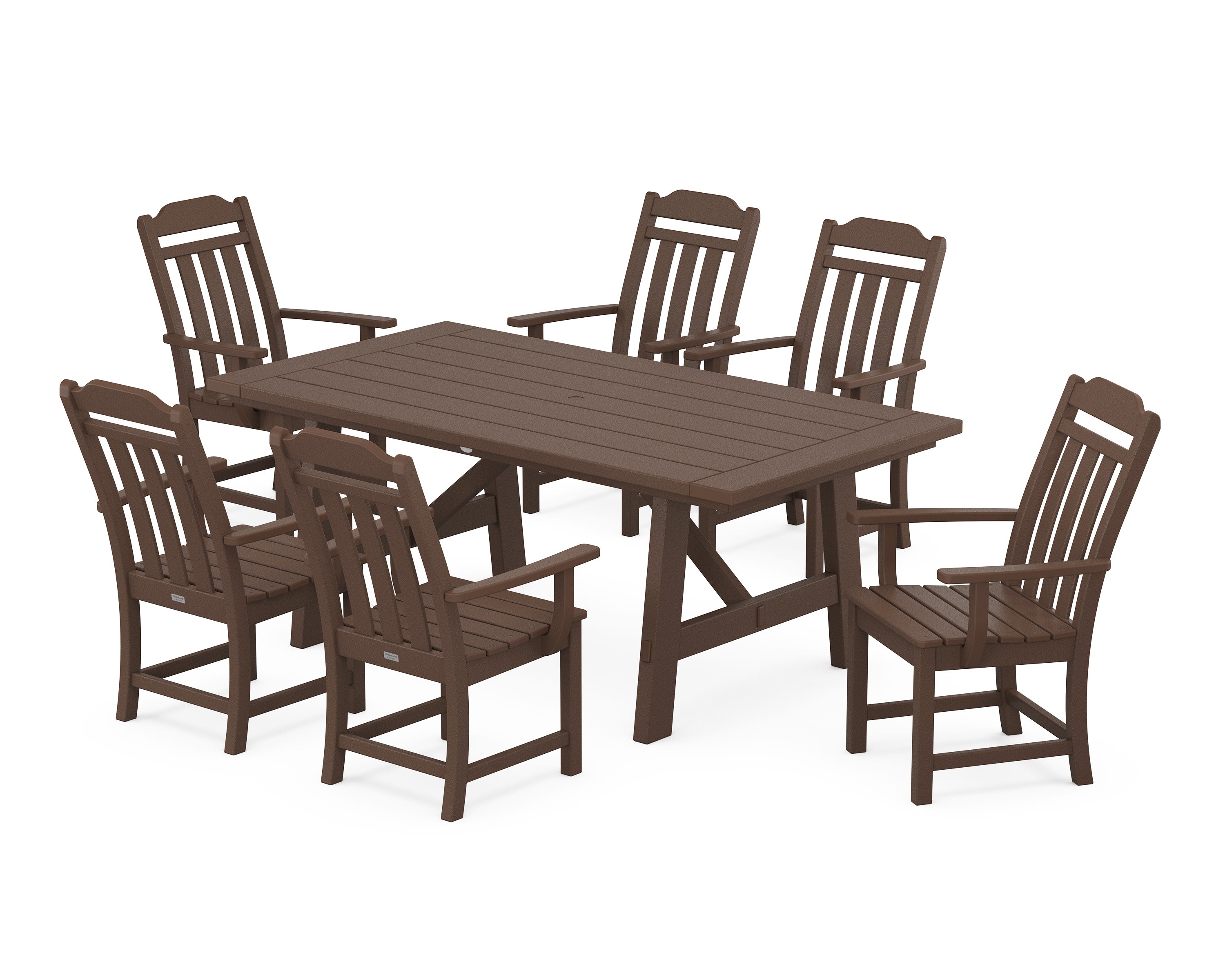 Cottage Arm Chair 7-Piece Rustic Farmhouse Dining Set in Mahogany