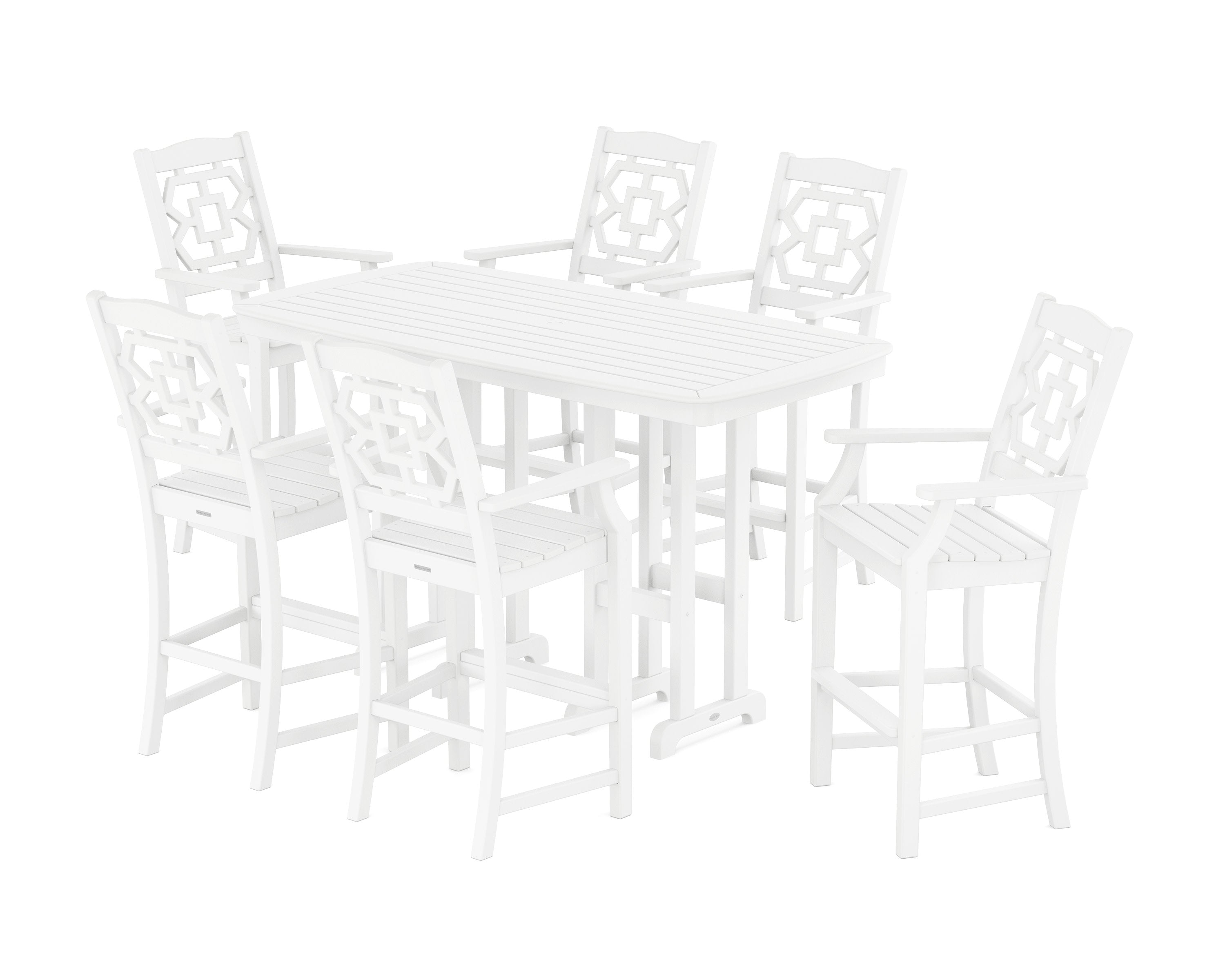 Chinoiserie Arm Chair 7-Piece Bar Set in White