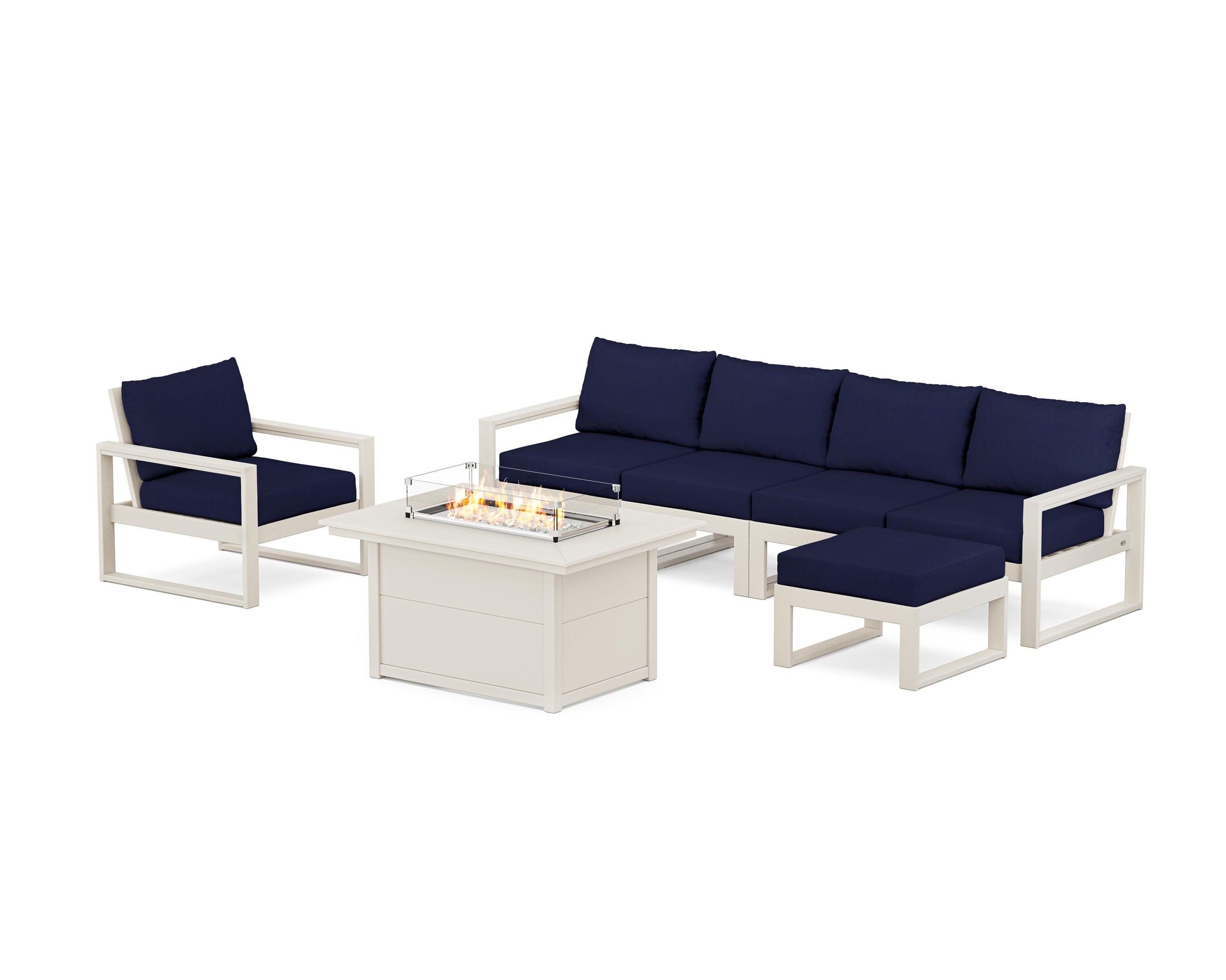 EDGE Sectional Lounge and Fire Pit Set in Sand / Navy
