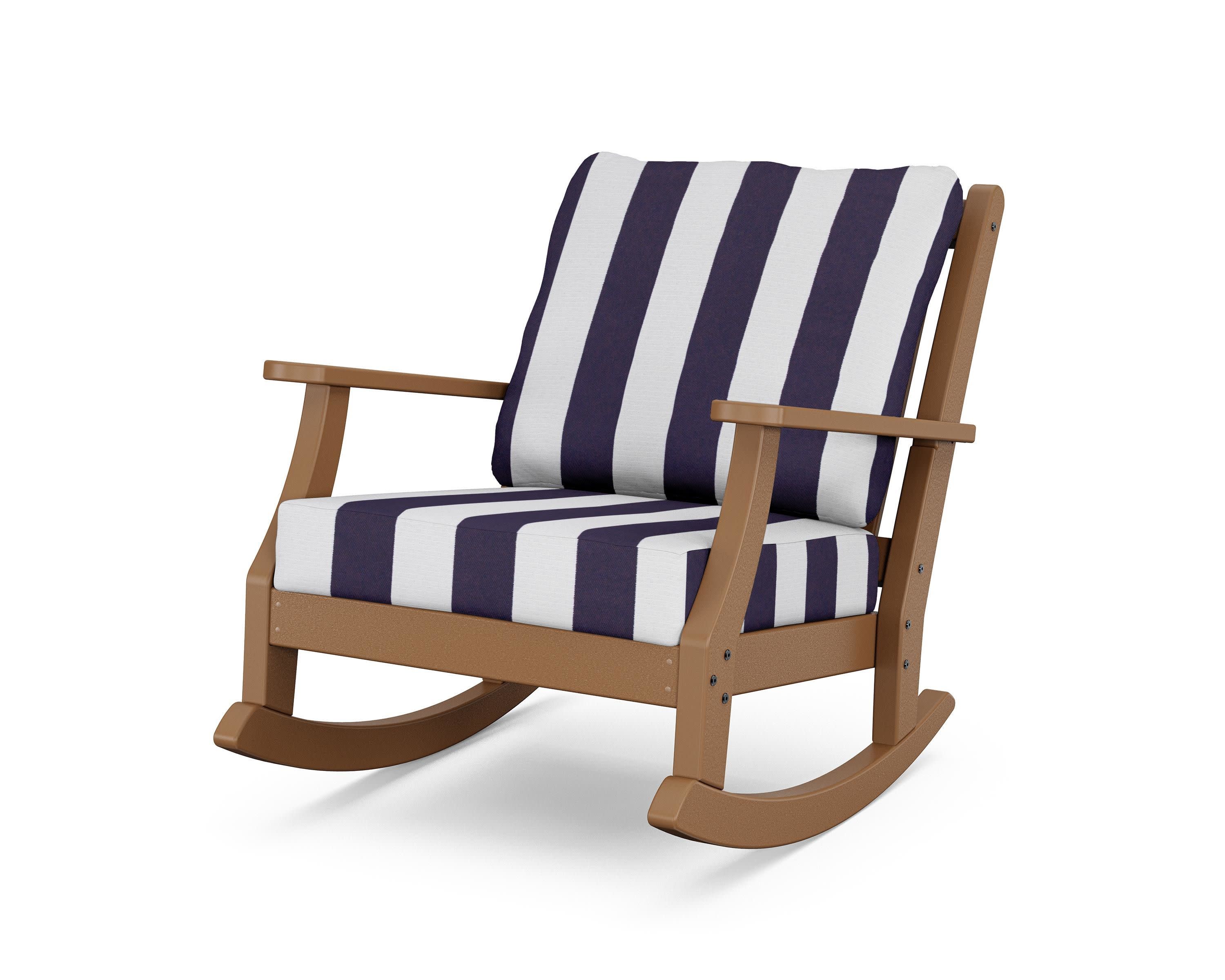 Wovendale Deep Seating Rocking Chair in Teak / Cabana Stripe Navy