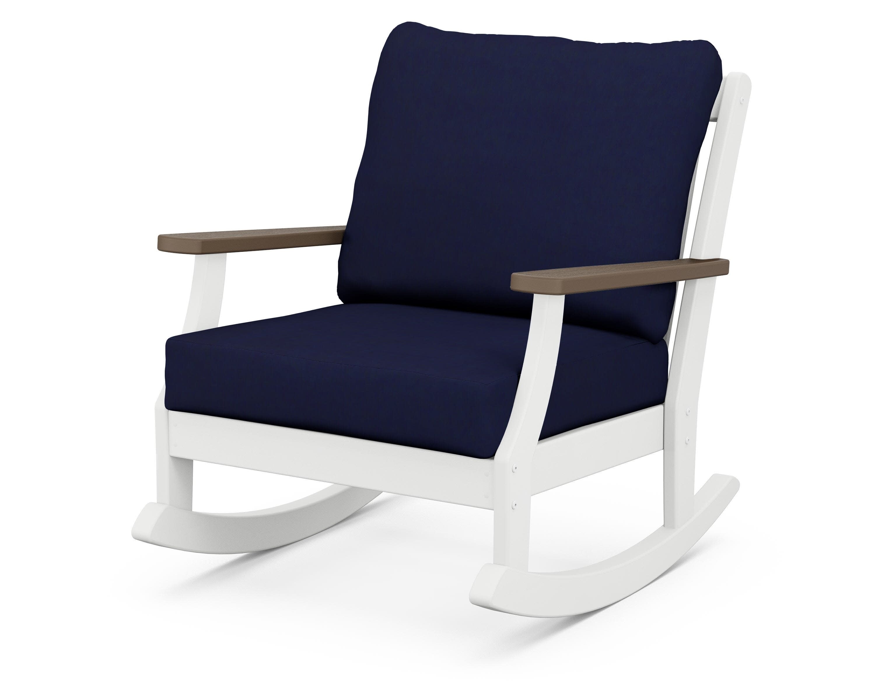 Braxton Deep Seating Rocking Chair in White / Kona / Navy