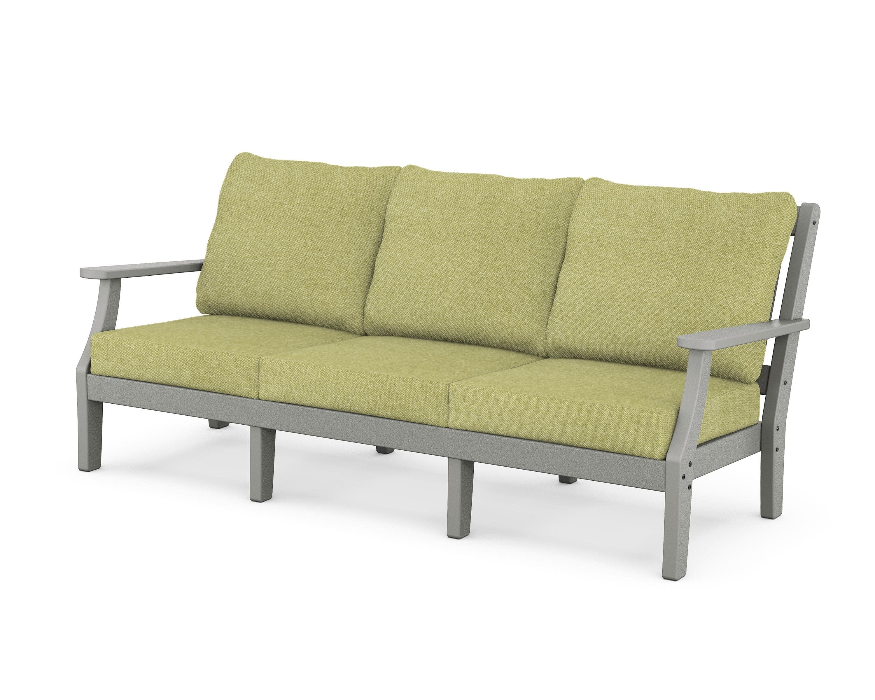Chinoiserie Deep Seating Sofa in Slate Grey / Chartreuse Boucle