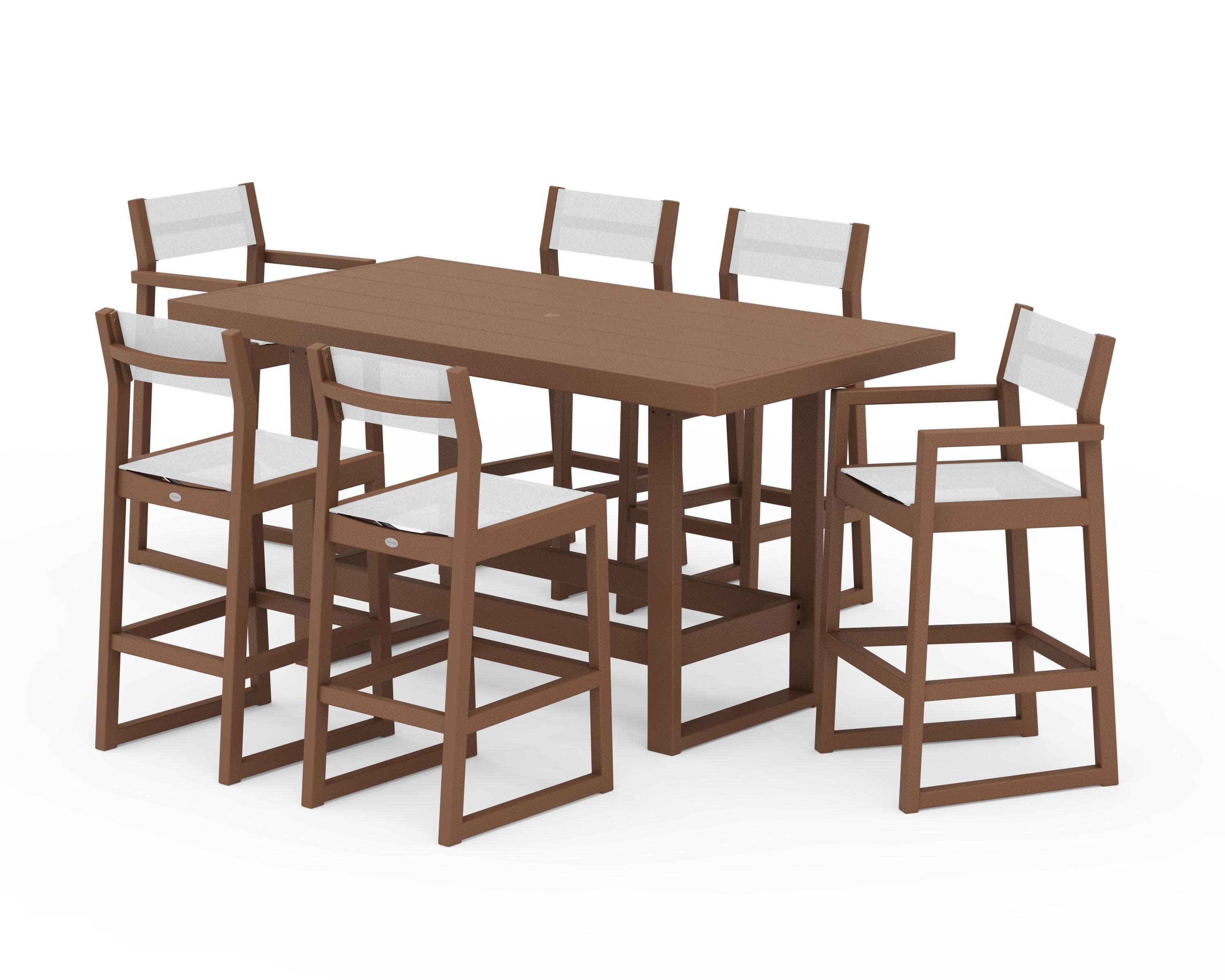EDGE Sling 7-Piece Bar Table Set in Teak / White Sling