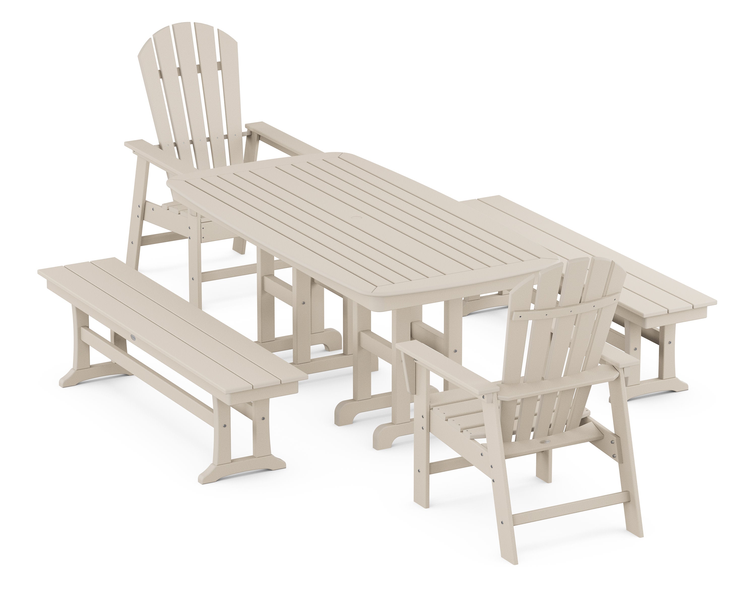 South Beach 5-Piece Dining Set with Benches in Sand