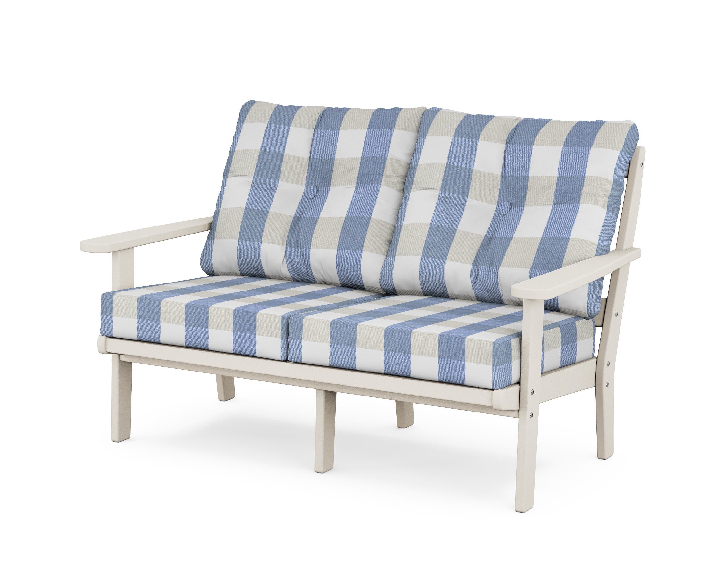 Mission Deep SeatingLoveseat in Sand / Buffalo Plaid Sky Blue
