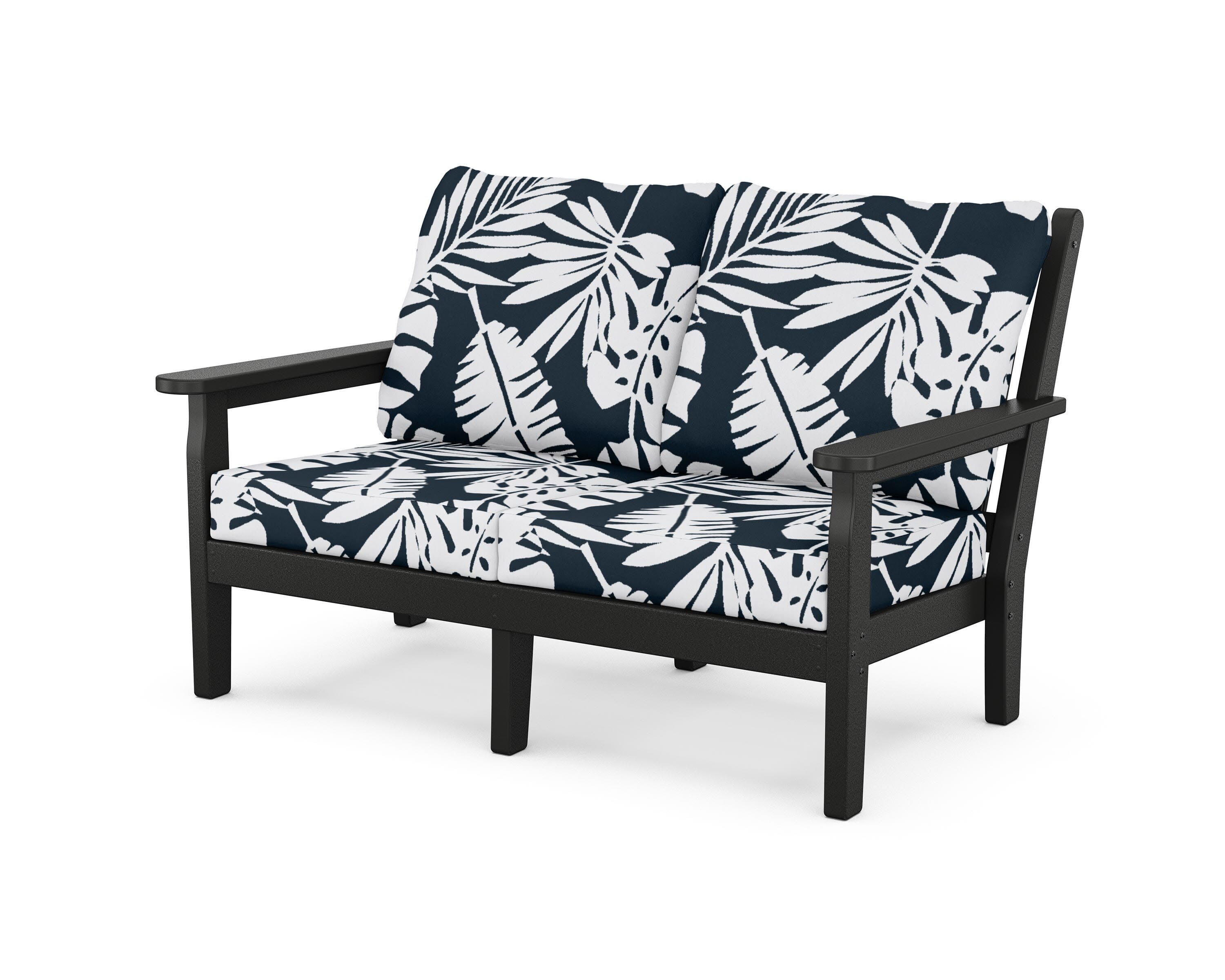 Chippendale Deep Seating Loveseat in Black / Leaf Marine Indigo