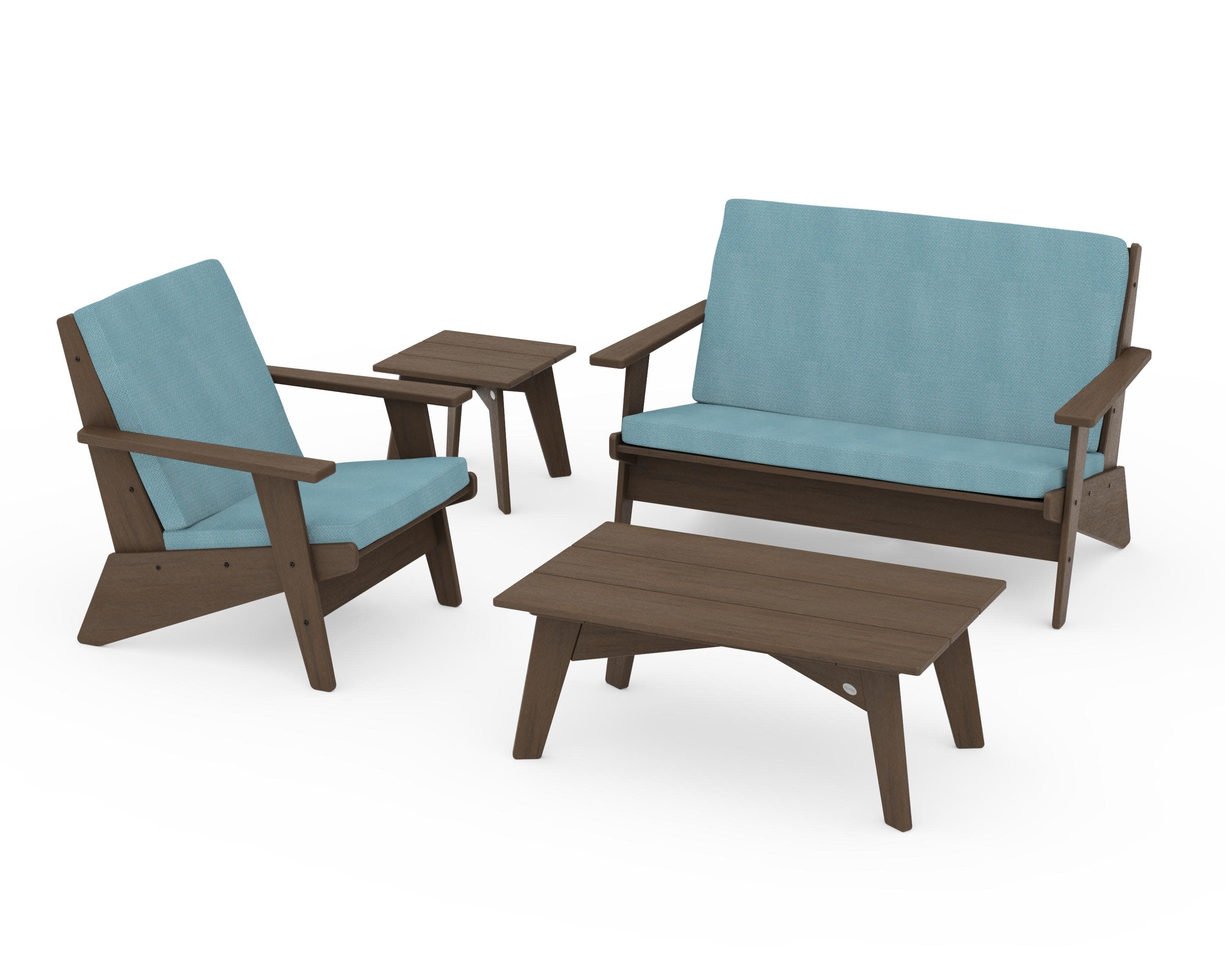 Riviera Modern Lounge 4-Piece Set in Kona / Lattice Sky Blue