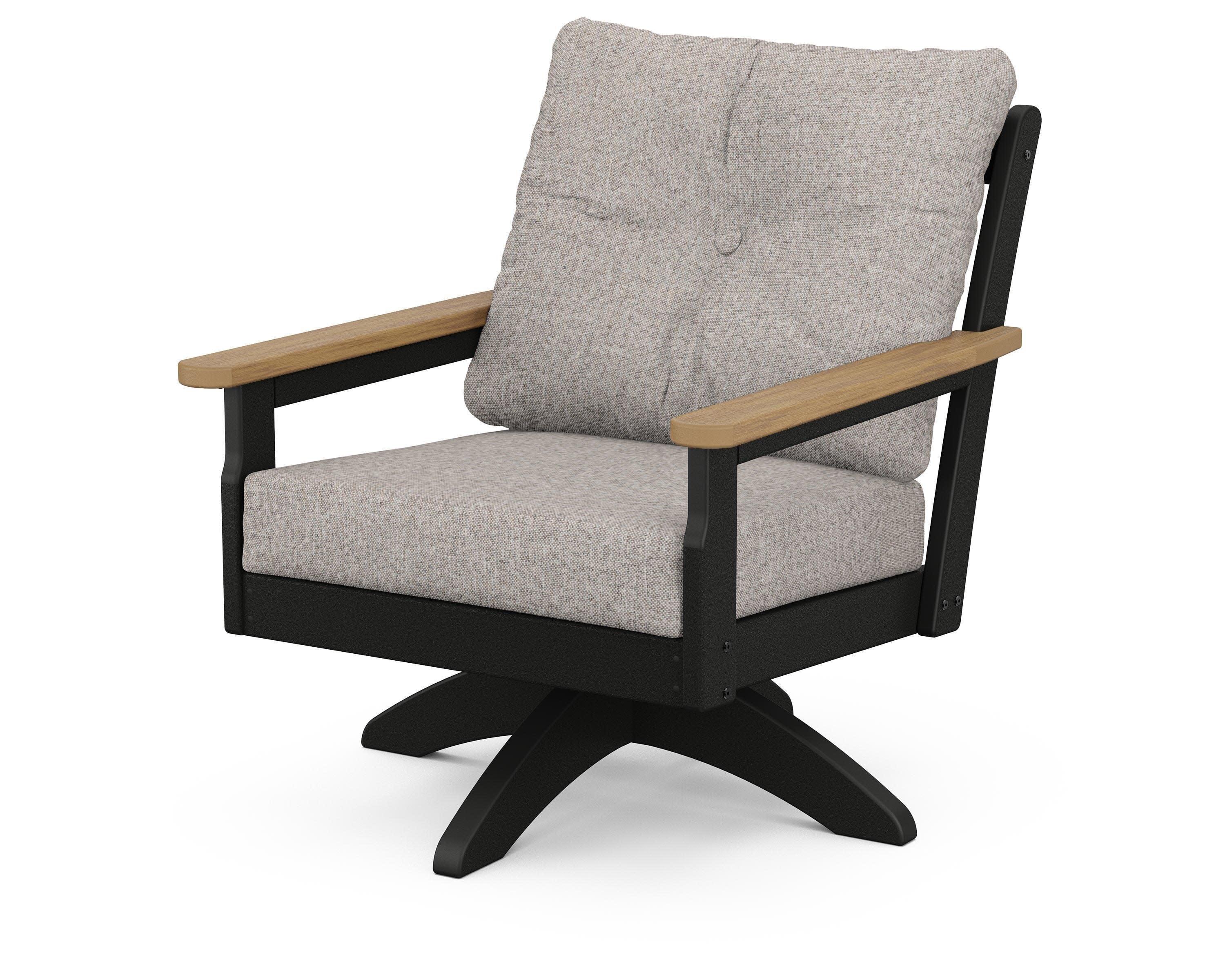 Vineyard Deep Seating Swivel Chair in Black / Natural / Weathered Tweed