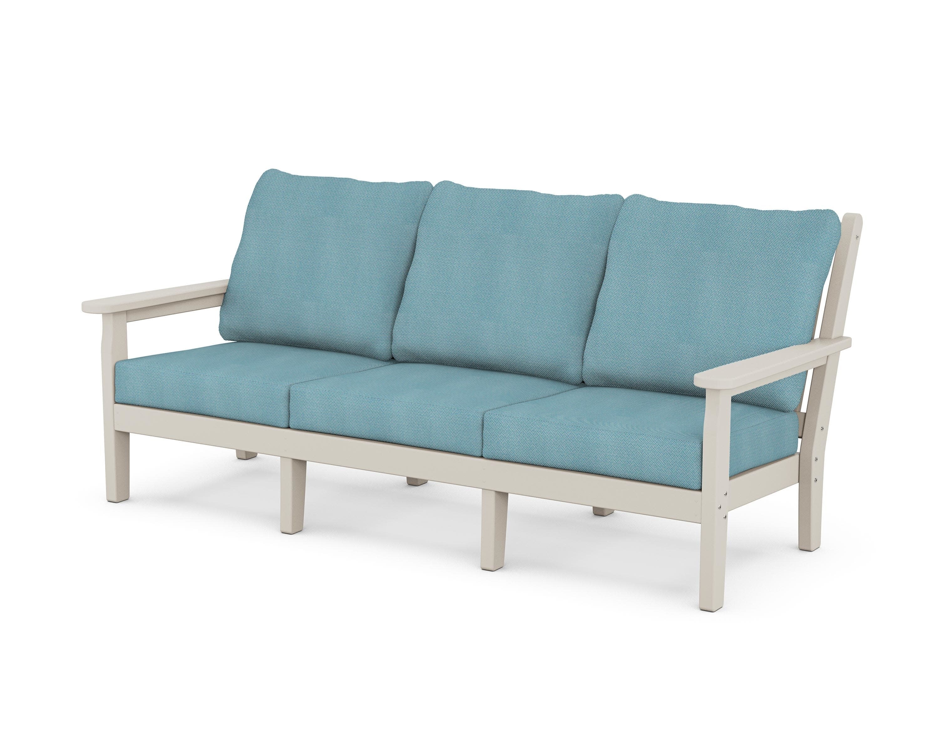 Chippendale Deep Seating Sofa in Sand / Lattice Sky Blue