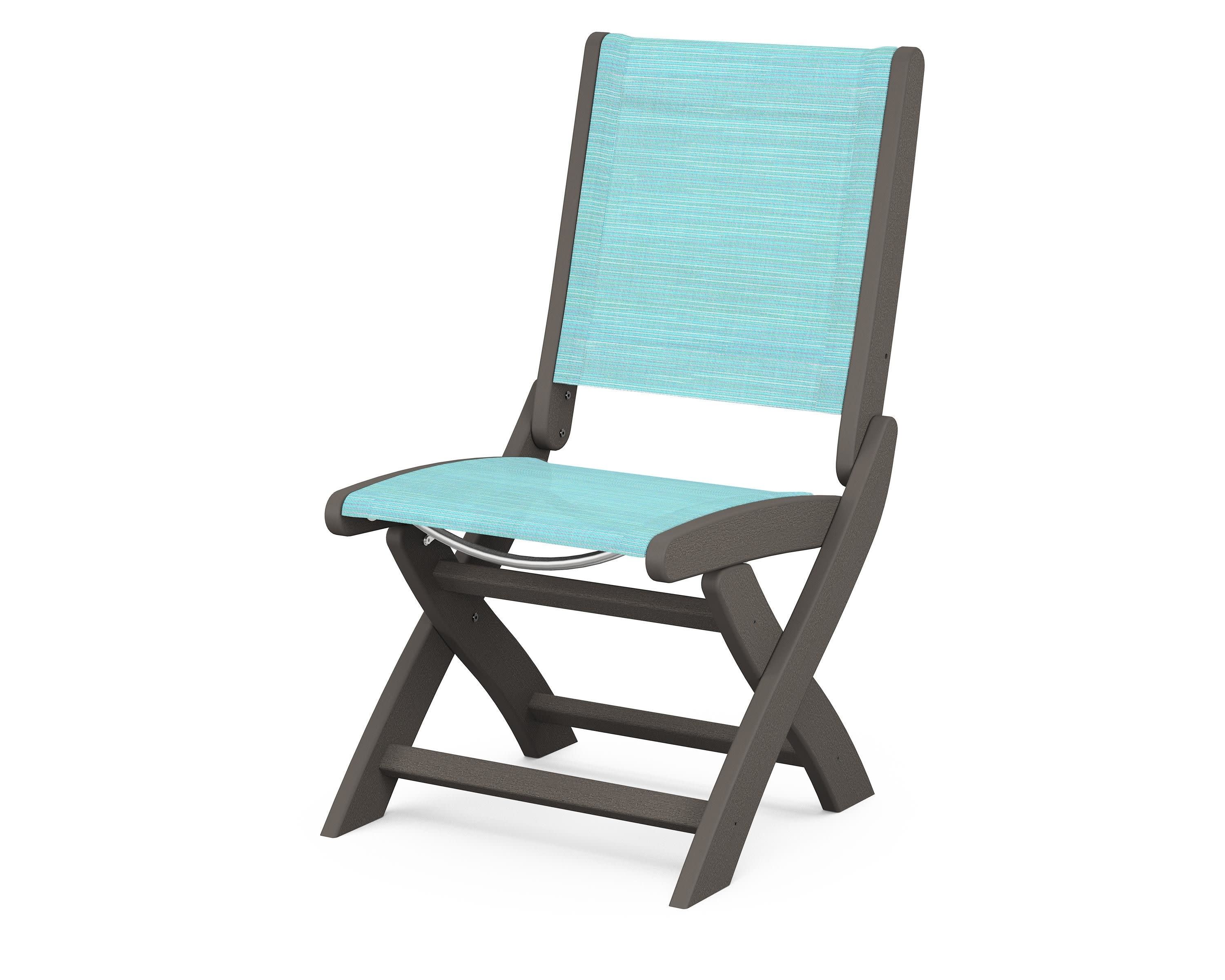 Coastal Folding Side Chair in Vintage Coffee / Dupioni Aquamarine Sling