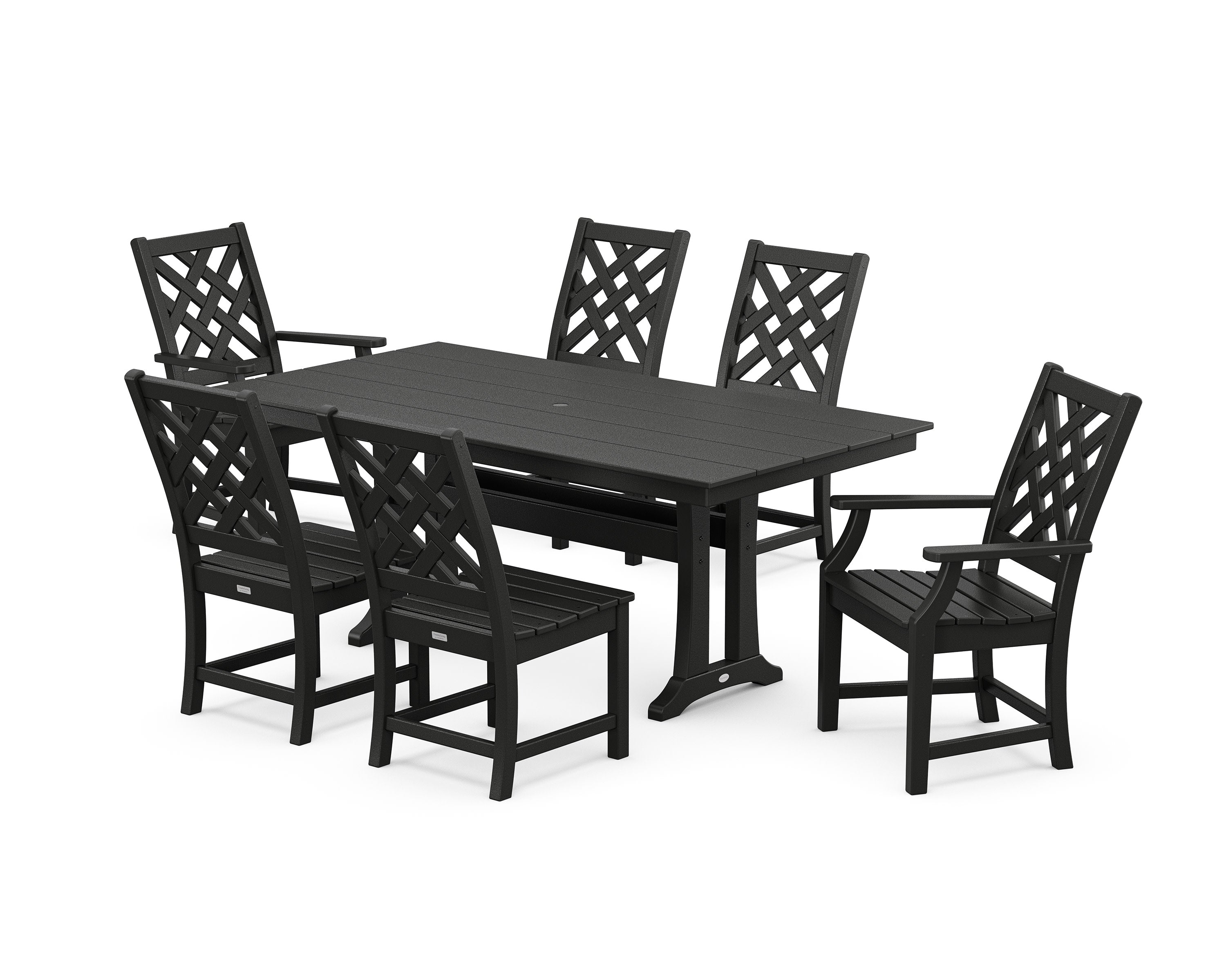 Wovendale 7-Piece Farmhouse Dining Set with Trestle Legs in Black