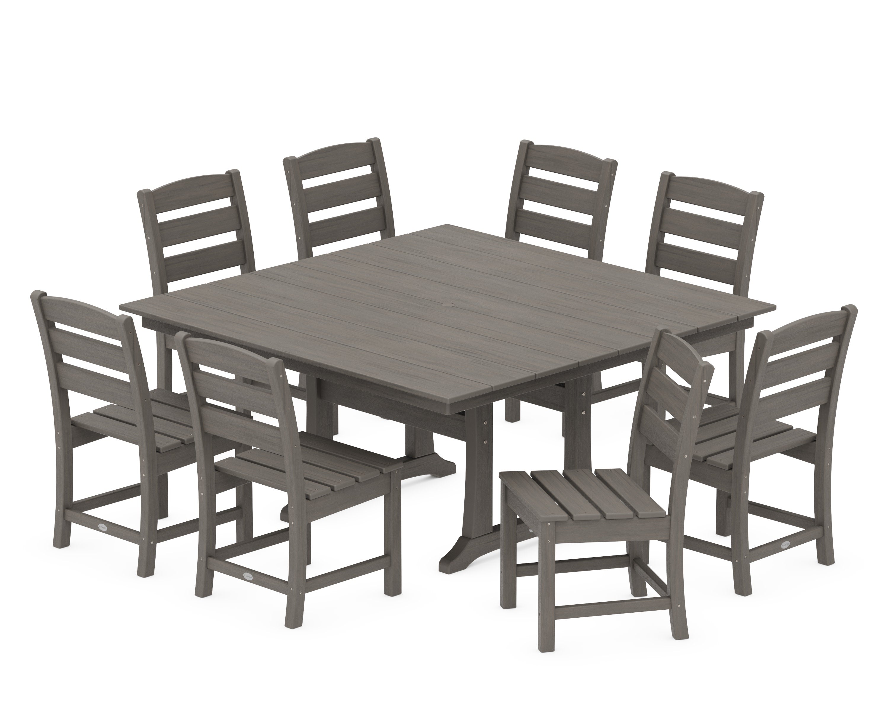 Lakeside 9-Piece Farmhouse Trestle Dining Set in Driftwood