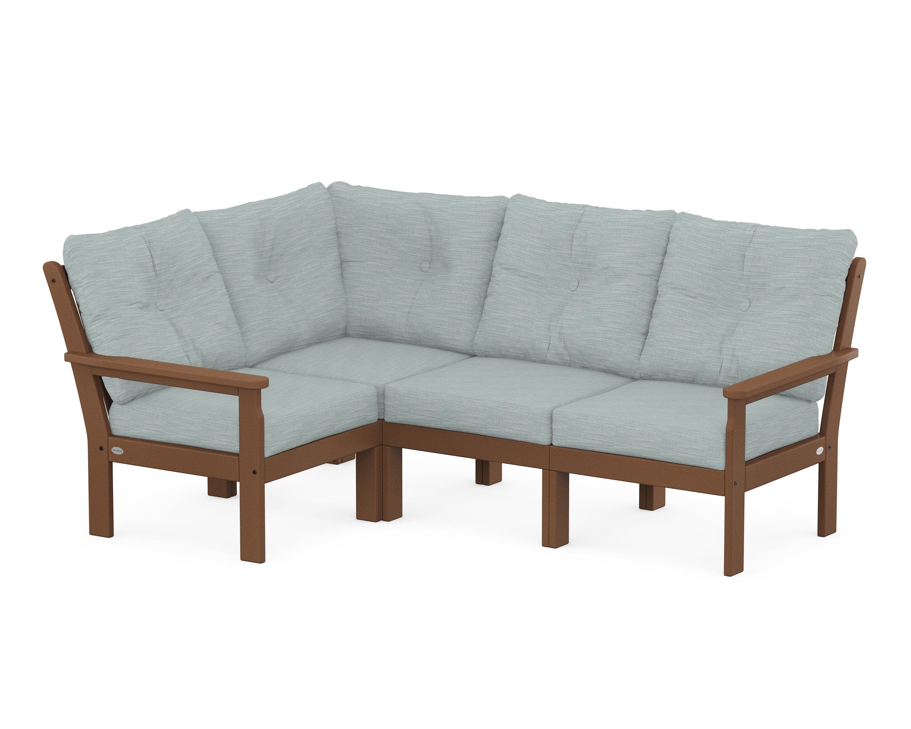 Vineyard 4-Piece Sectional in Teak / Soothe Mist