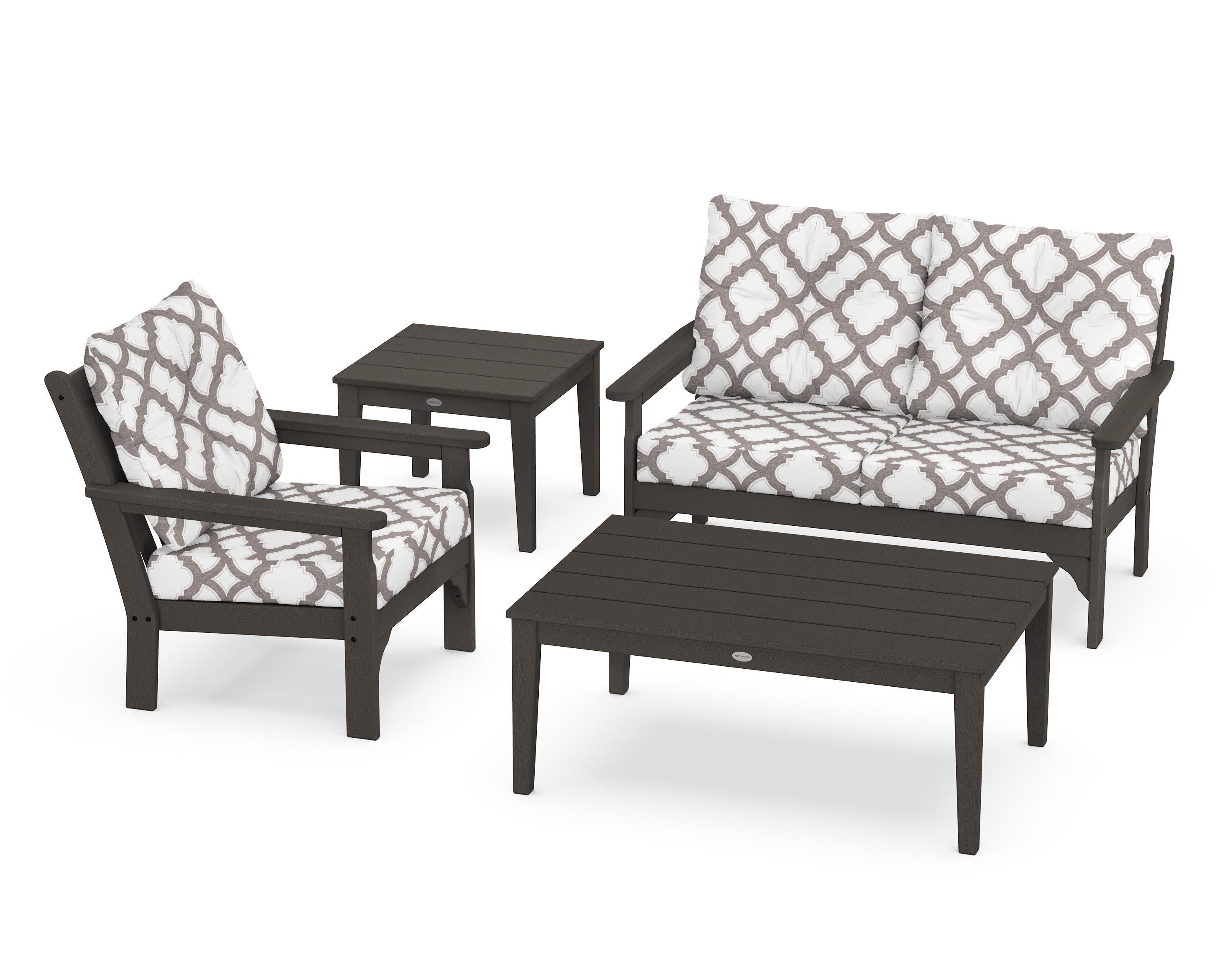 Vineyard 4-Piece Deep Seating Set in Vintage Coffee / Trellis Grey Mist