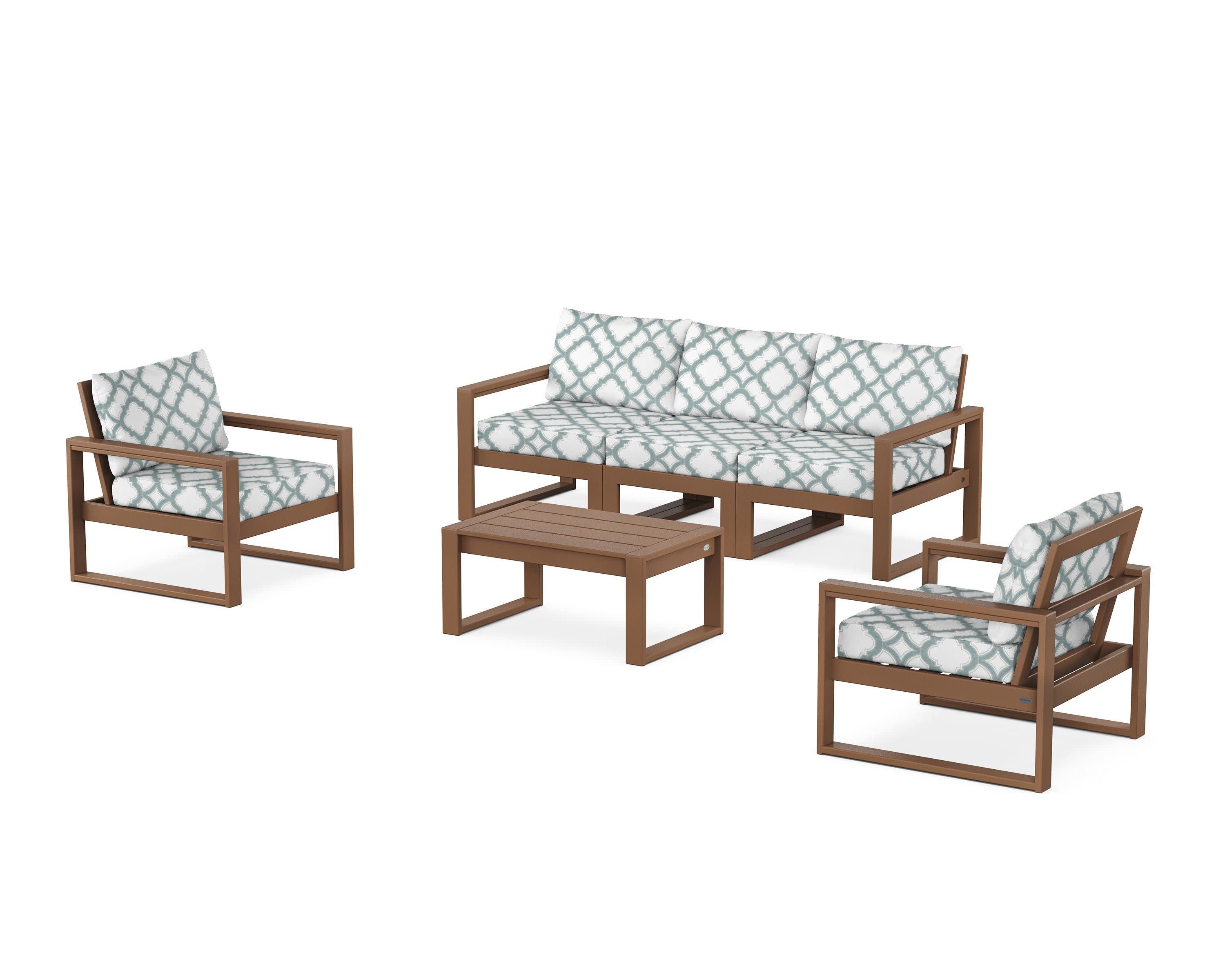 EDGE Sectional 4-Piece Deep Seating Set with Sofa in Teak / Trellis Glacier Spa