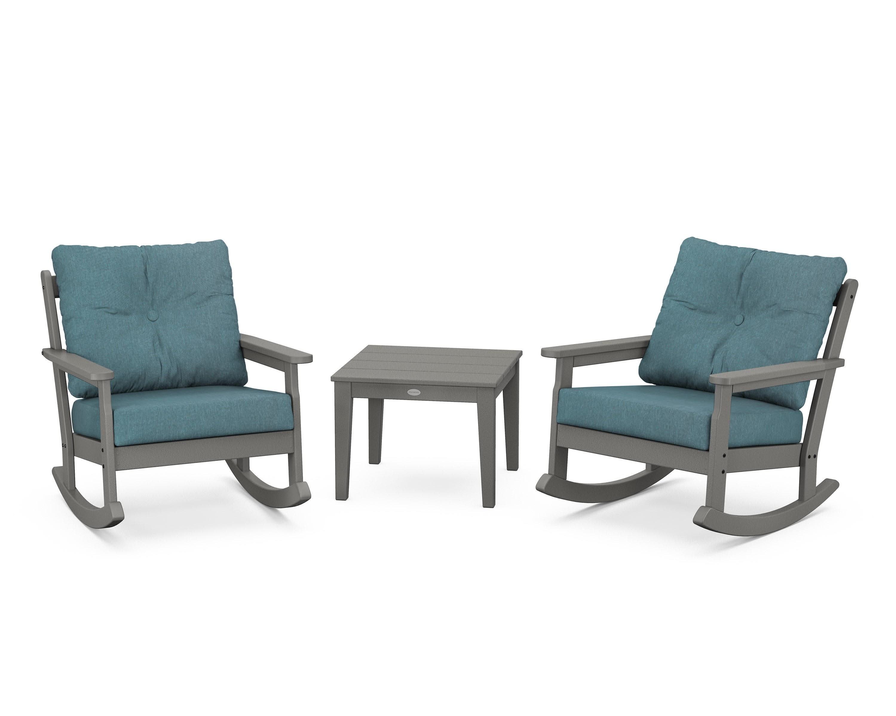 Vineyard 3-Piece Deep Seating Rocker Set in Slate Grey / Ocean Teal